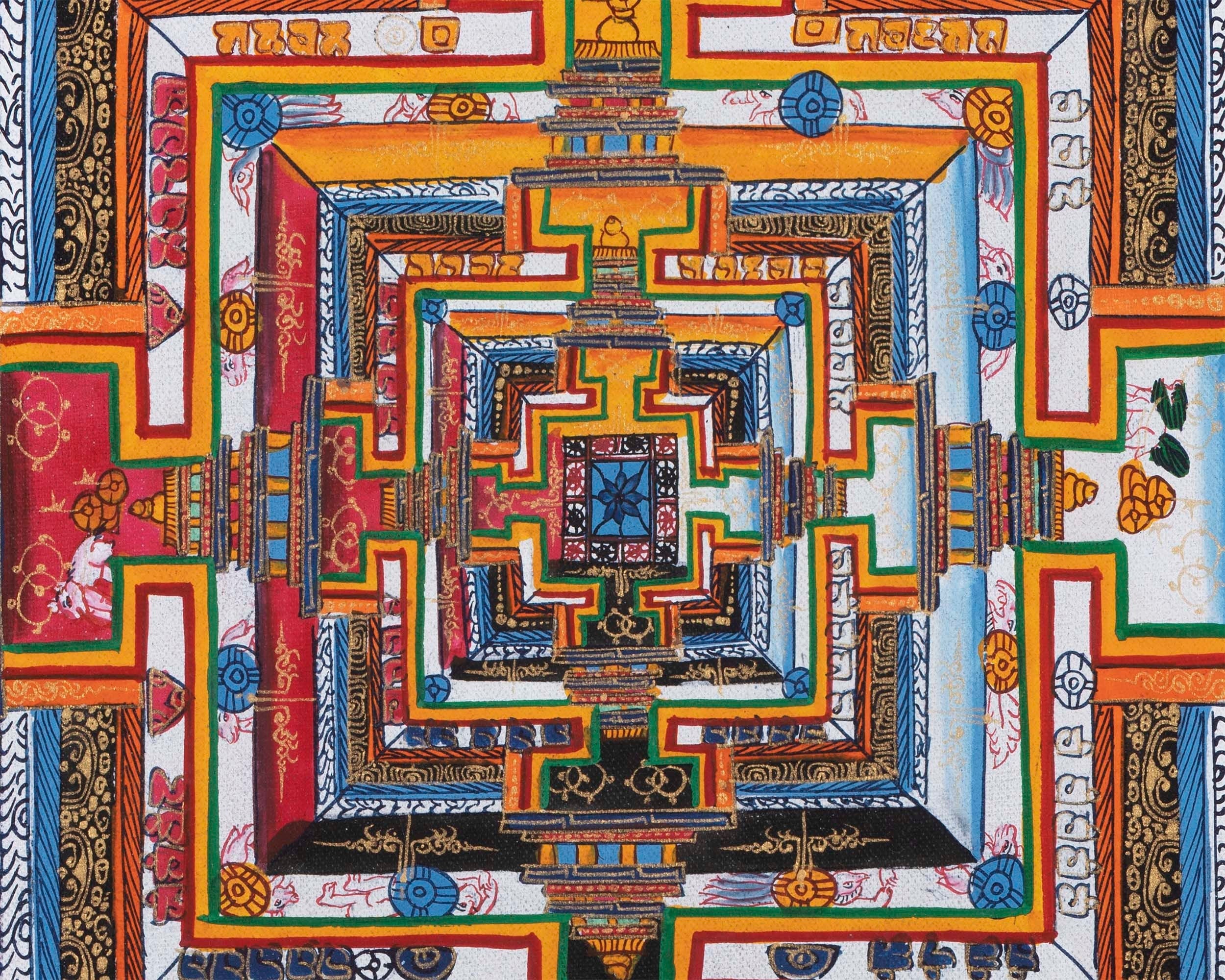 Religious Kalachakra Mandala Thangka | Buddhist Handpainted Art | Wall Hanging Decors
