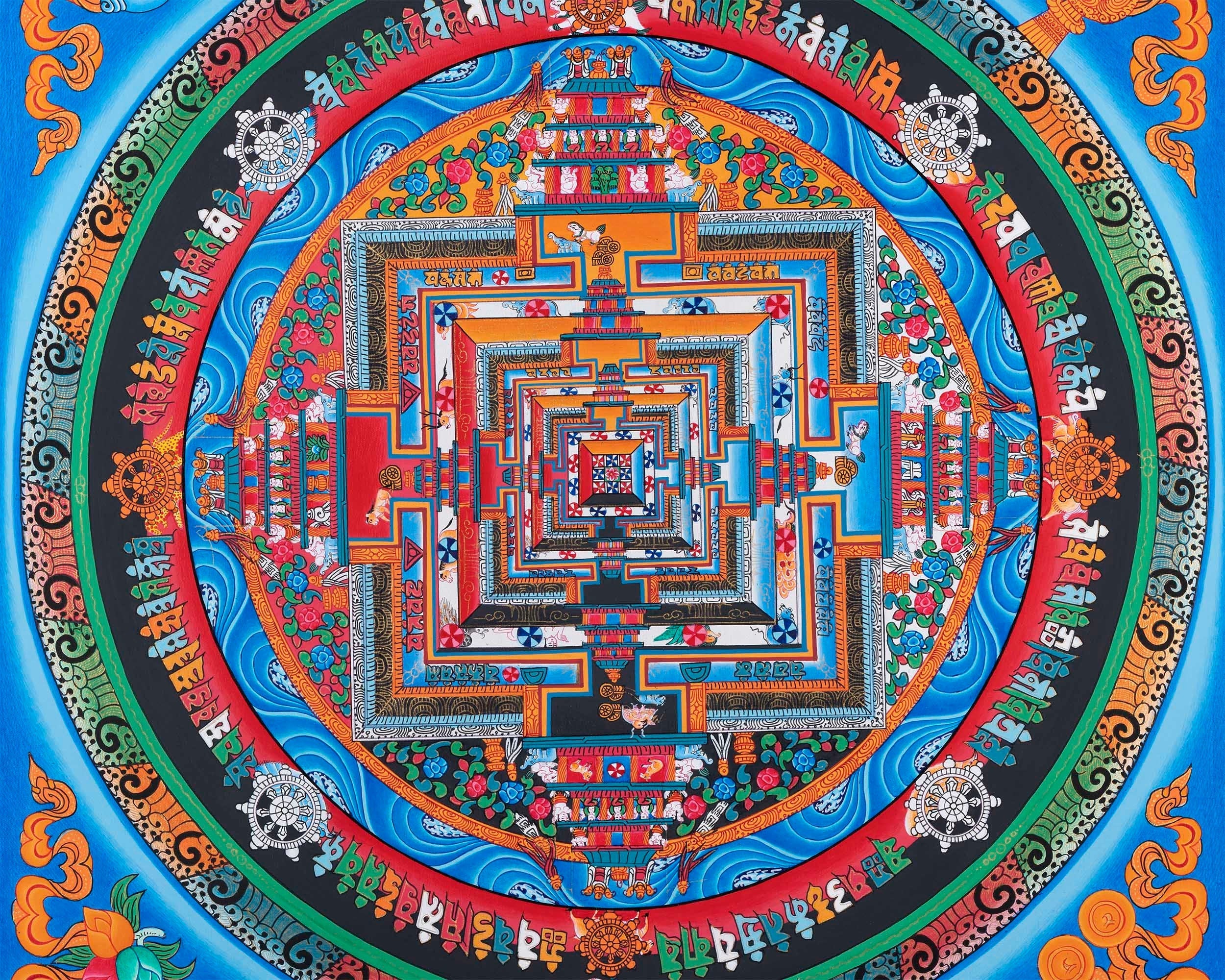 Bordered Kalachakra Mandala | Buddhist Wall Hanging