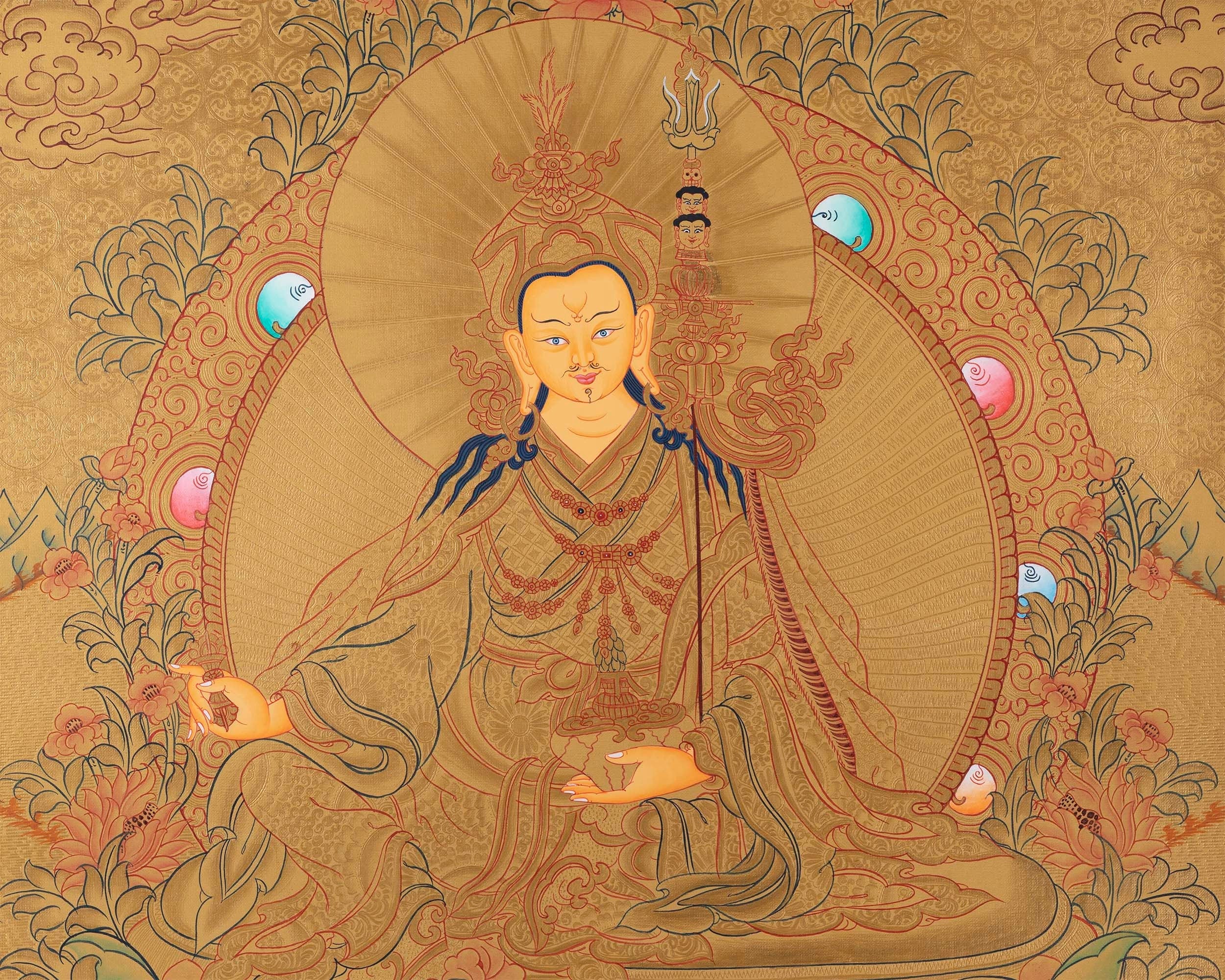 Original Hand painted Guru Rinpoche Thangka | Spiritual Art for Yoga meditation