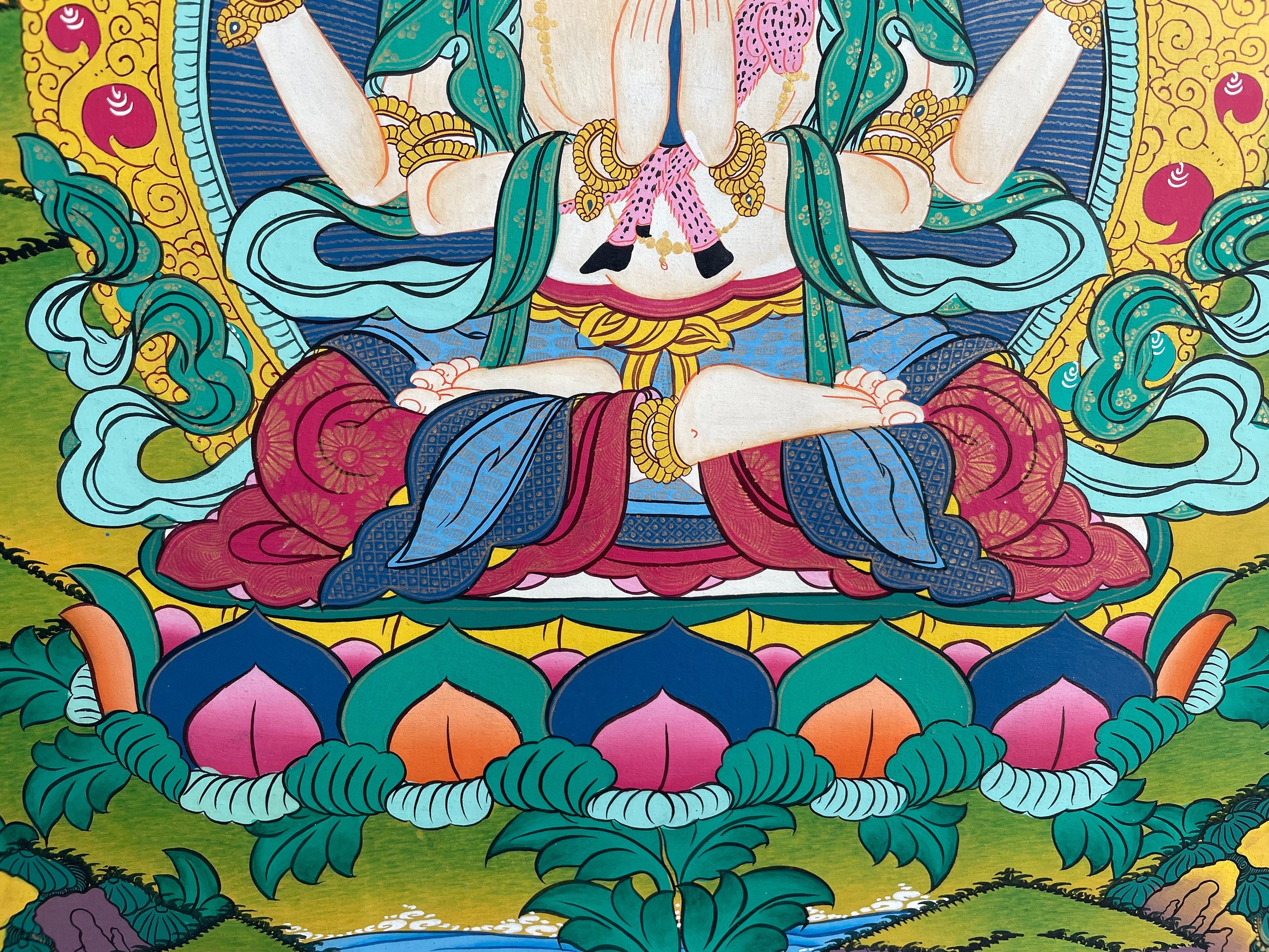 Hand-painted Chengrezig Thangka | Eternal Loving and Kindness
