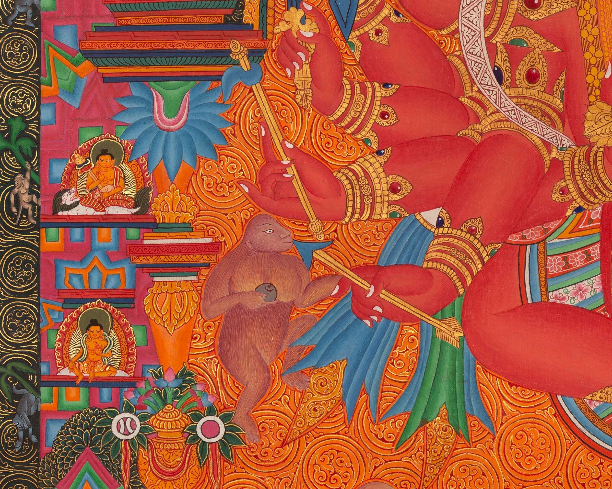Ganapati Thangka Painting | Handmade Buddhist Sakya Red Ganesha