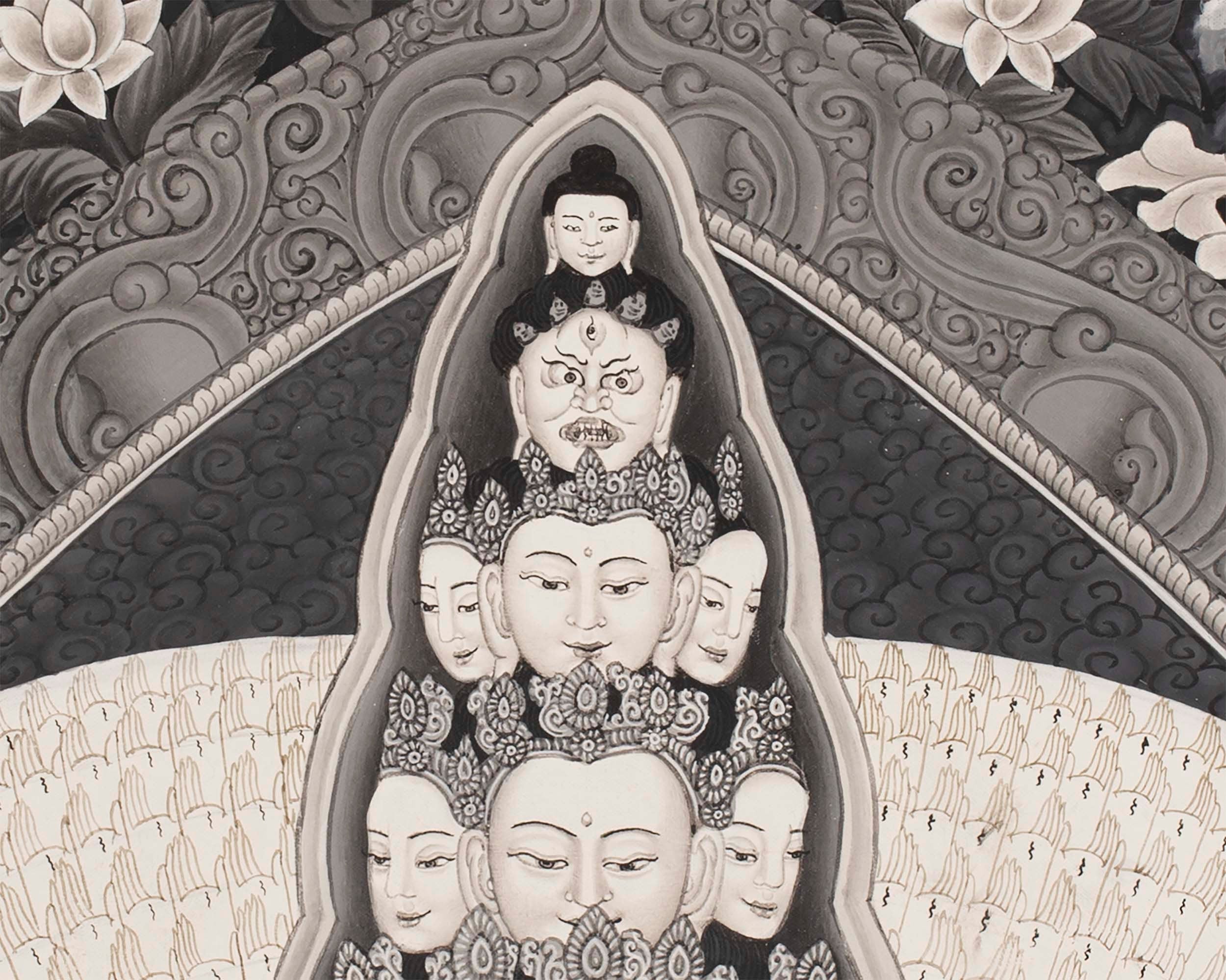 Avalokiteshvara Bodhisattva | Black White Painting Thangka