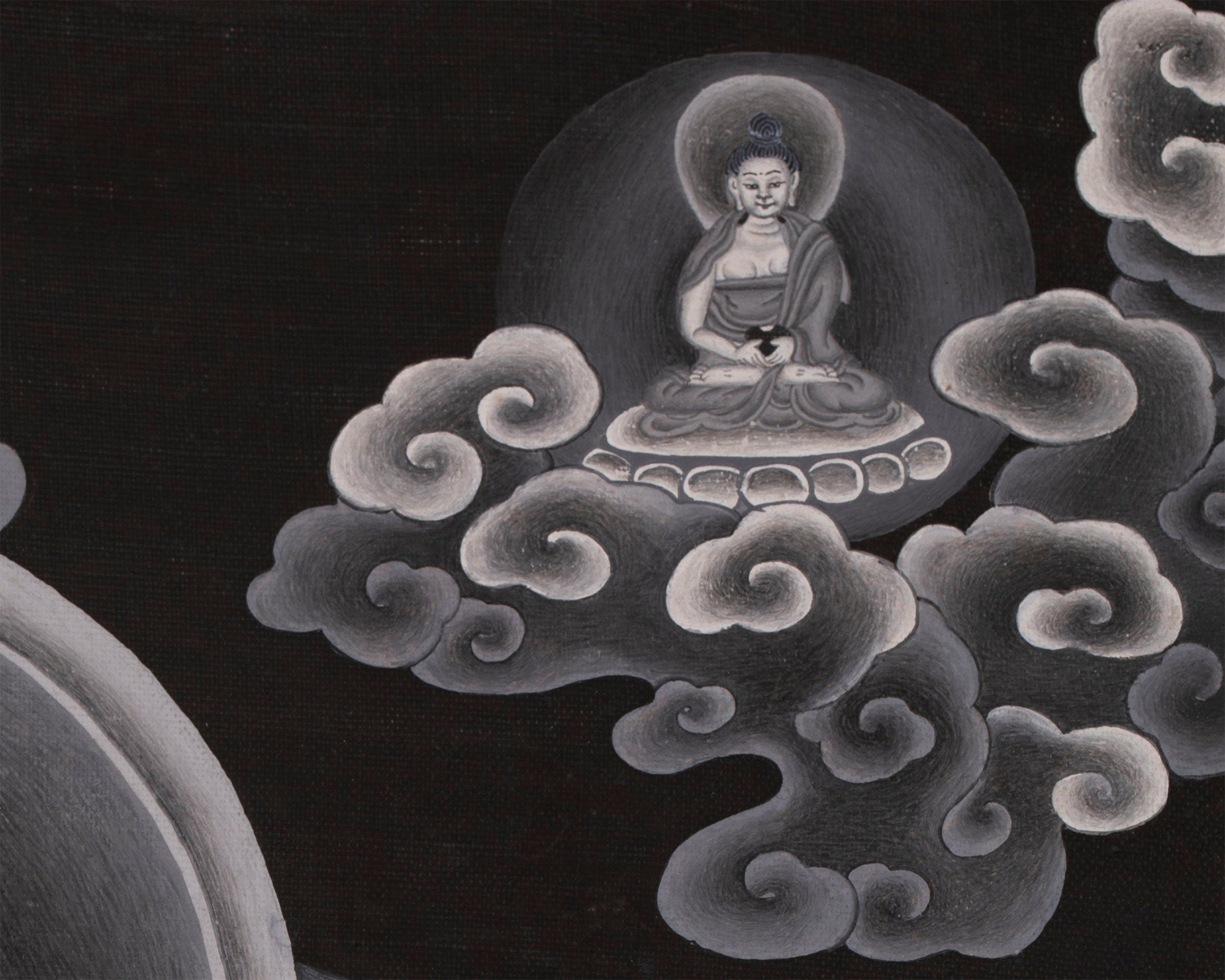 Padmapani Avalokiteshvara Thangka Painting | Black and White Buddhist Art