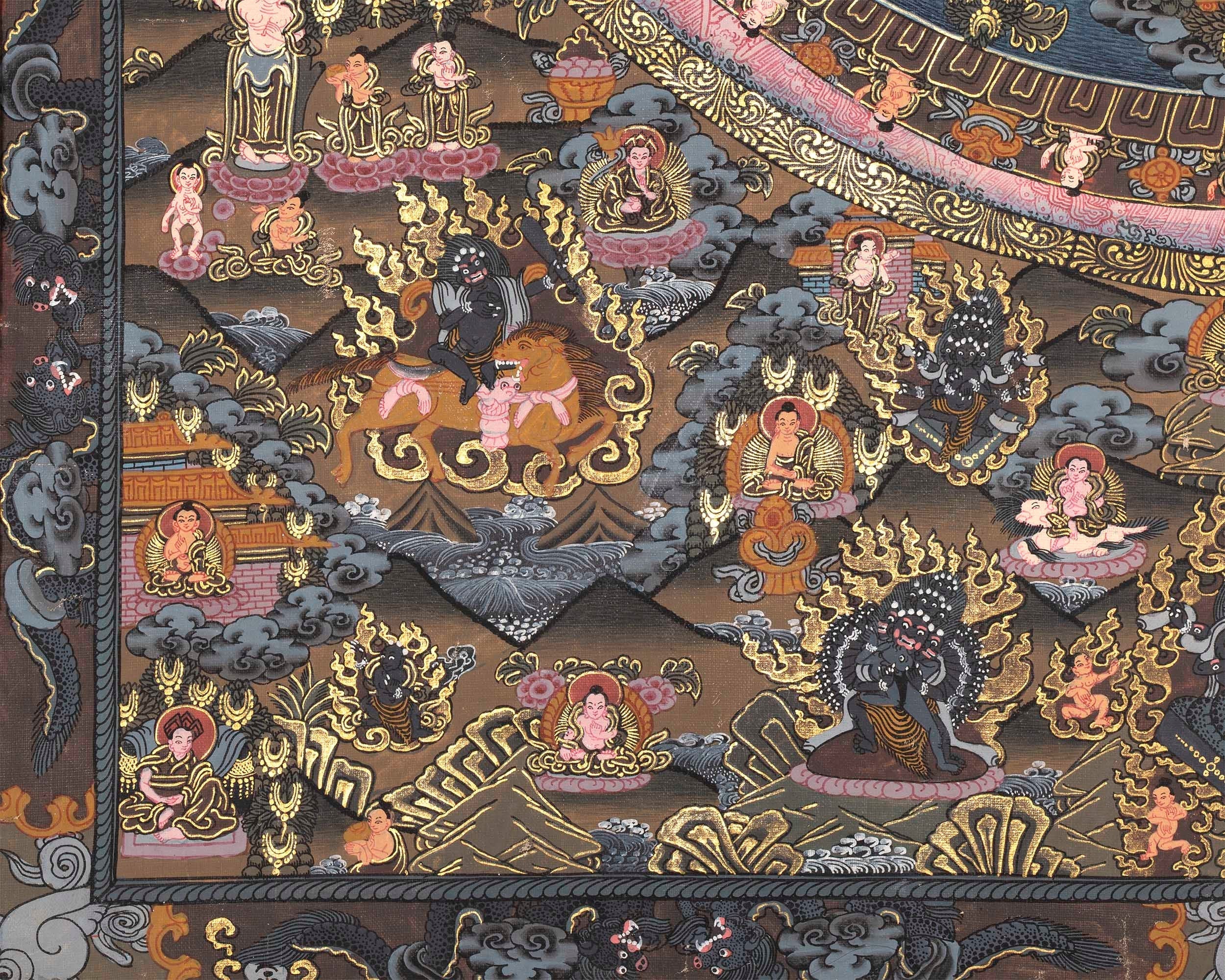 Buddha Mandala Thangka | Original Vintage Mandala with Brocade