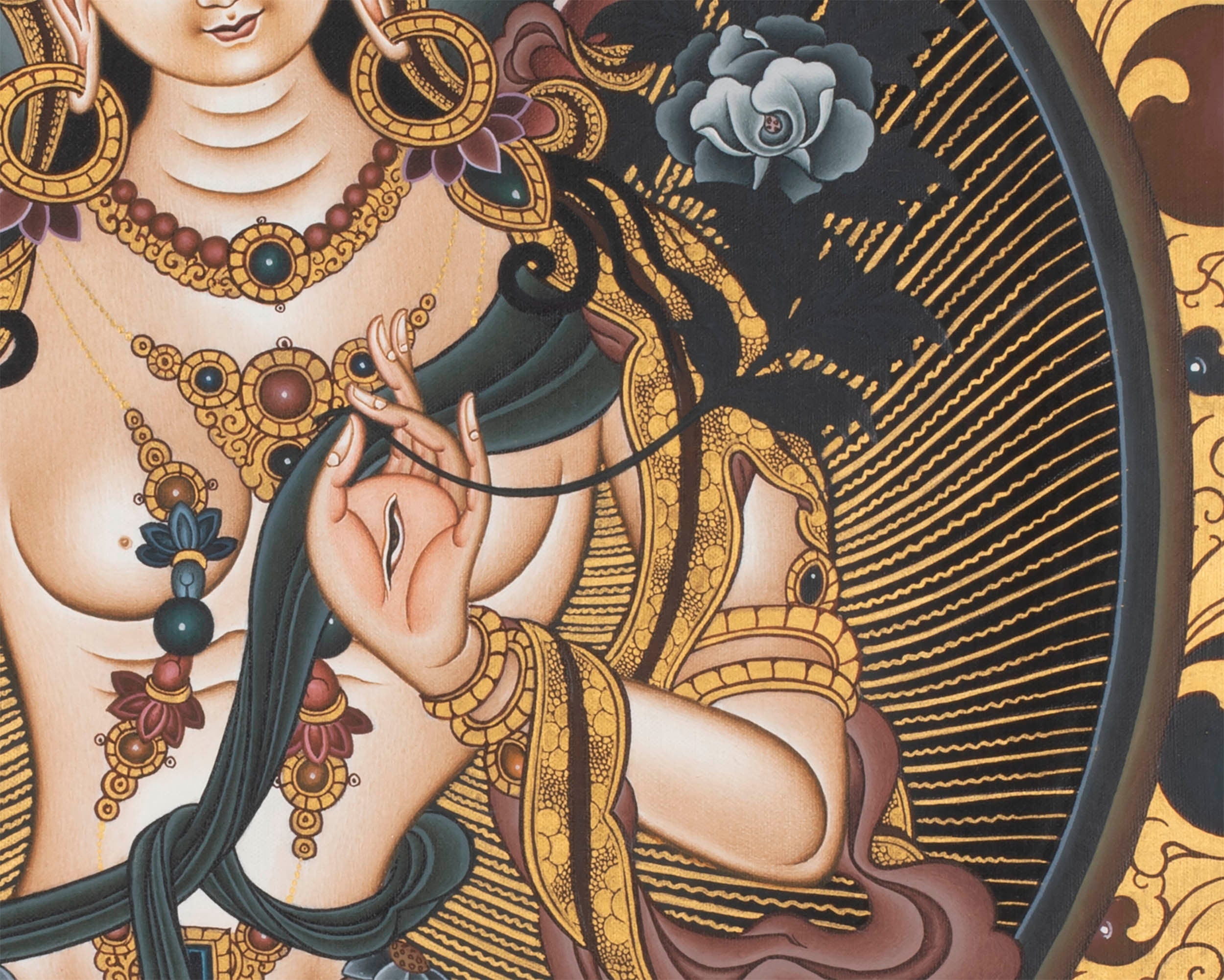 White Tara Thangka | Tibetan Dolkar Bodhisattva Of Long Life