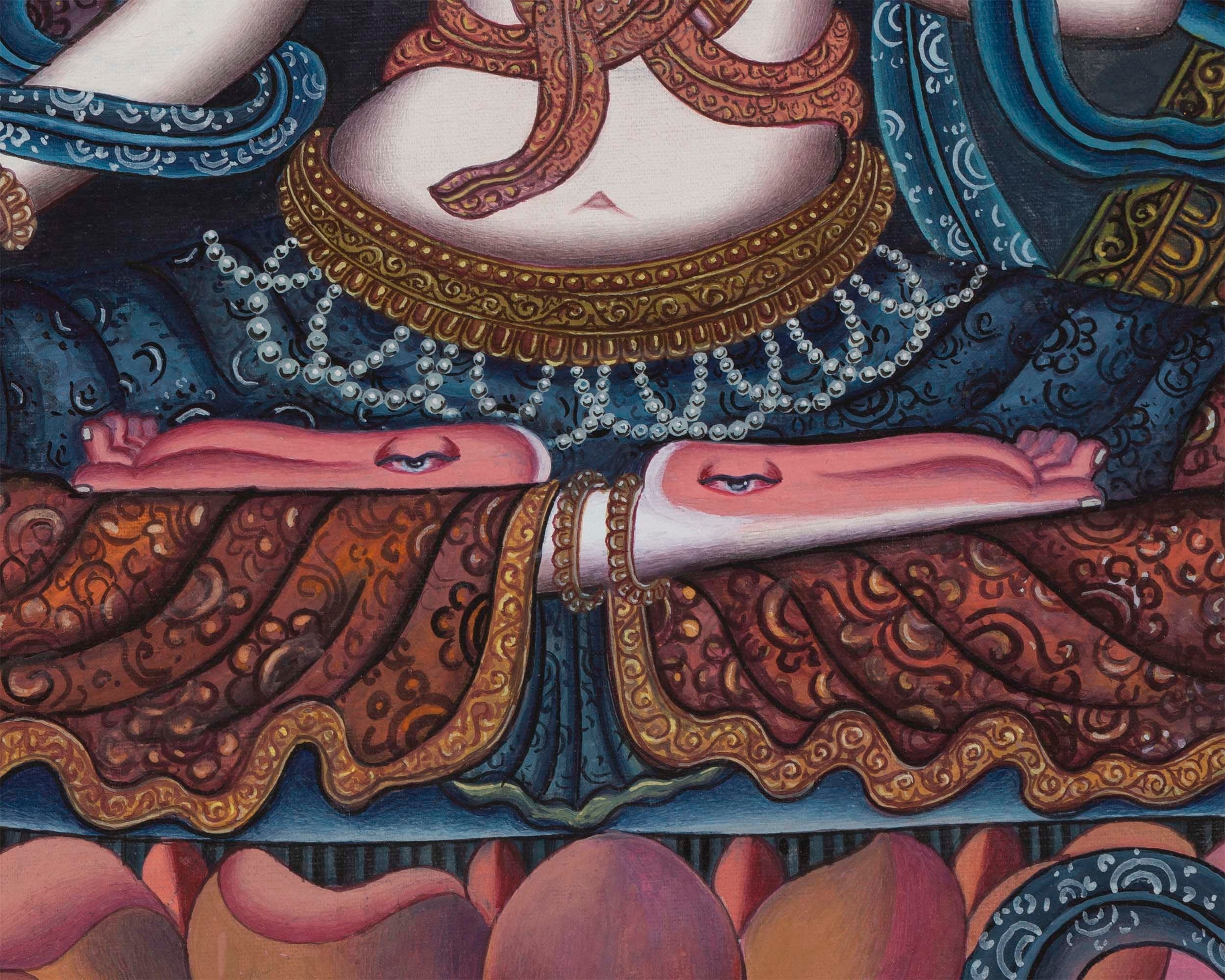 Handpainted Boddhisattvas Thangka | Chenrezig, White, and Green Tara | Artwork