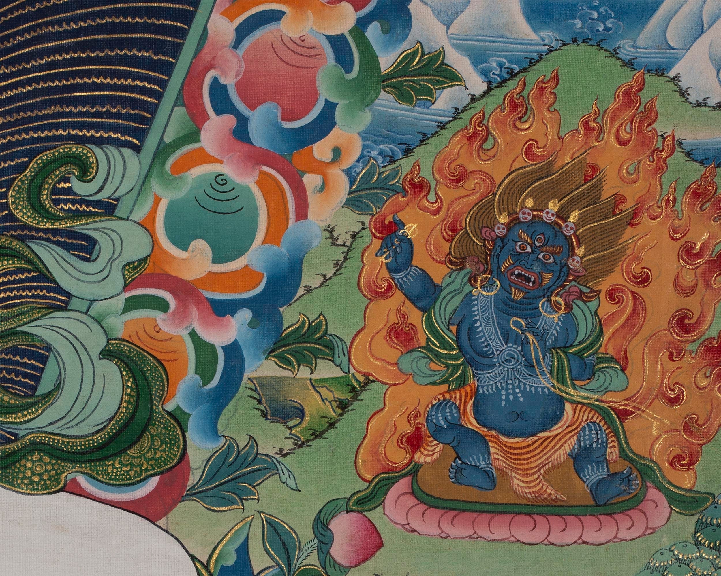 Vintage Avalokiteshvara Thangka | Manjushree, Vajrapani, White & Green Tara