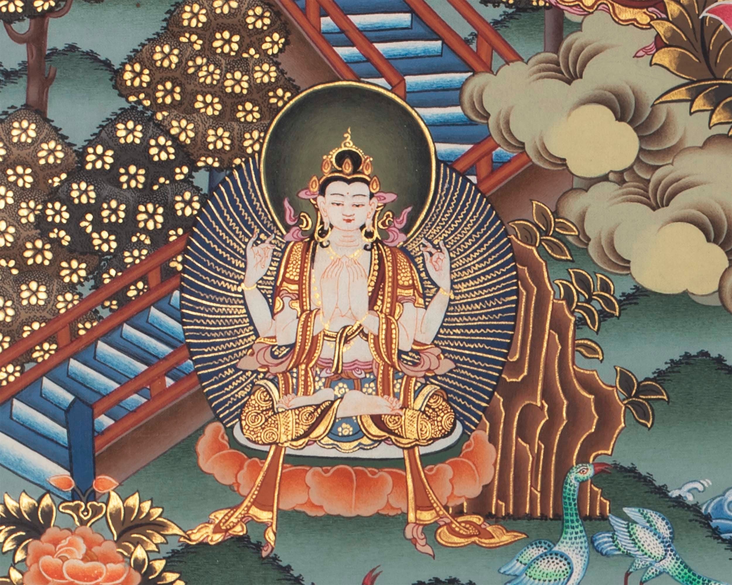 Manjushri and Kathmandu | Swayambhu Folk Lore Representation | Vintage Thangka Painting