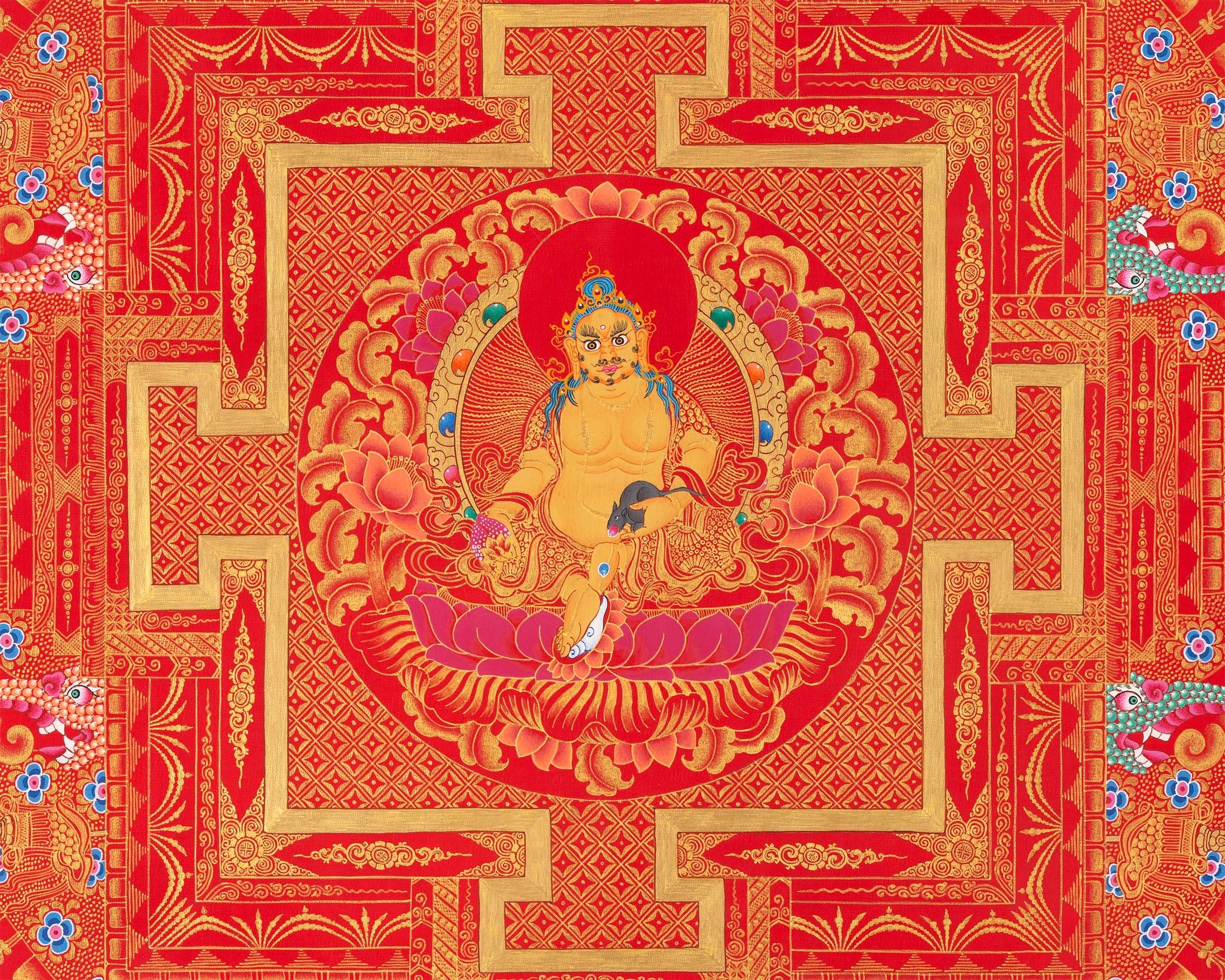 Jhambala Mandala Thangka | Spiritual Asian Art | Buddhist Crafts Decor