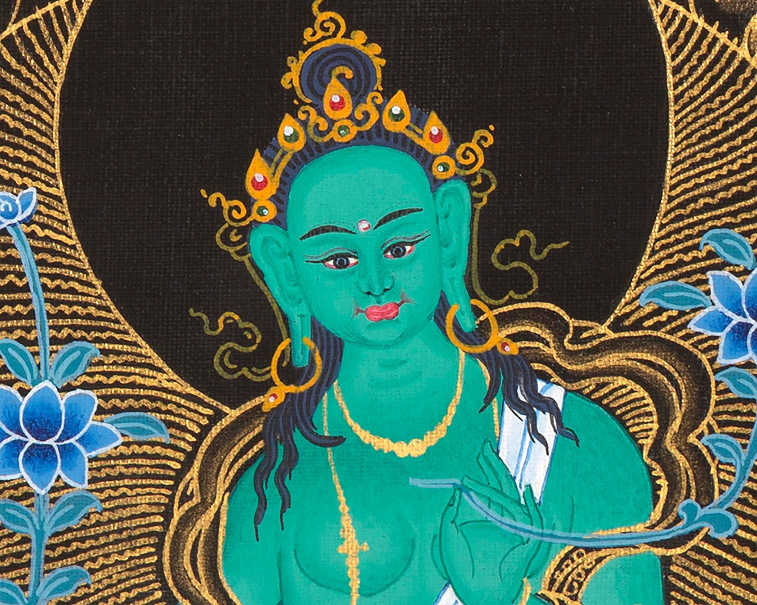 Green Tara Mandala Thangka | Wheel Of Time | Wall Hanging Religious Decor