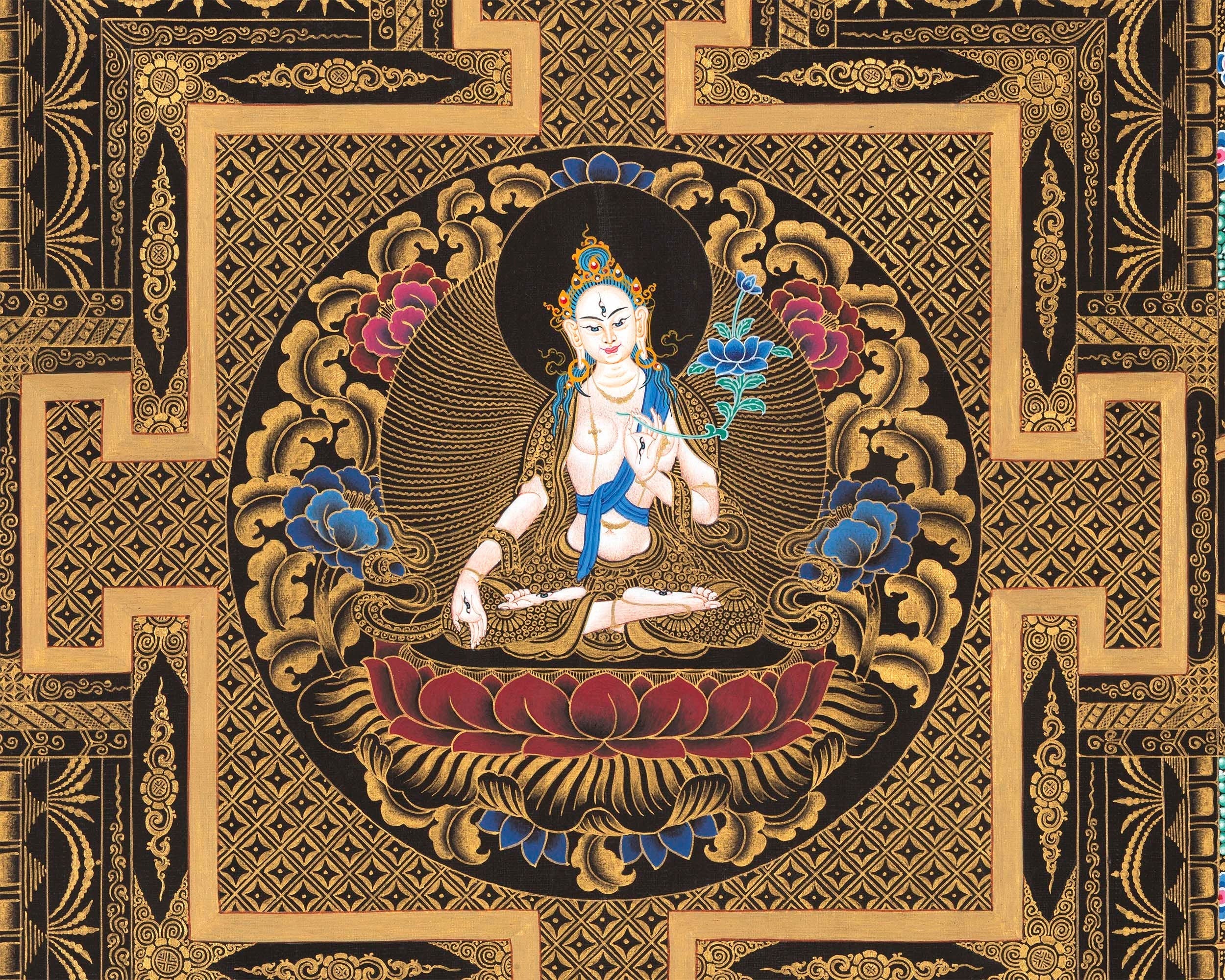 Arya Tara Mandala Thangka Painting | Original Hand Pained Art For Good Luck | Tibetan Wall Decoration Thangka Painting