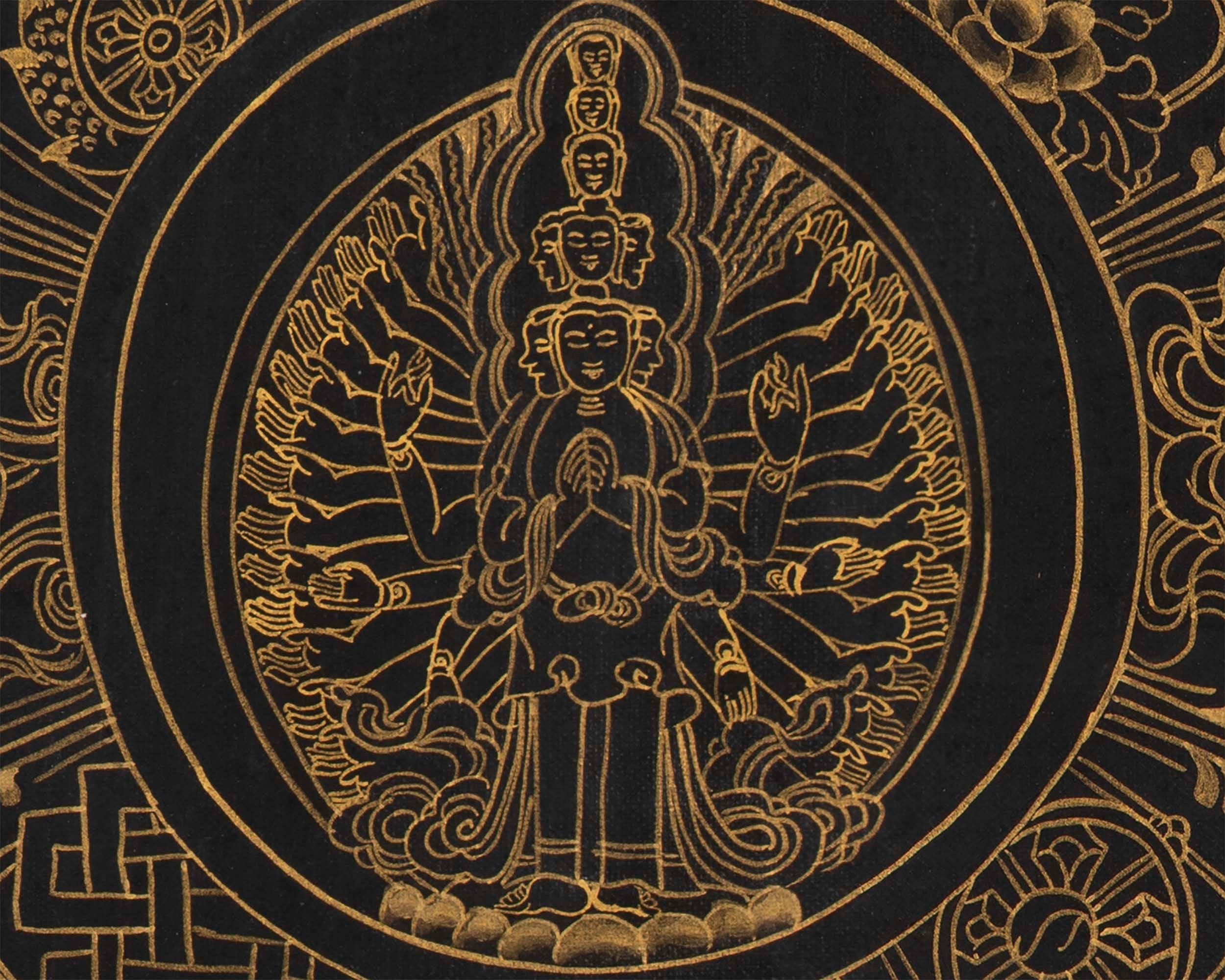 Vintage Black and Gold Avalokiteshvara Mandala | Religious Gift Ideas