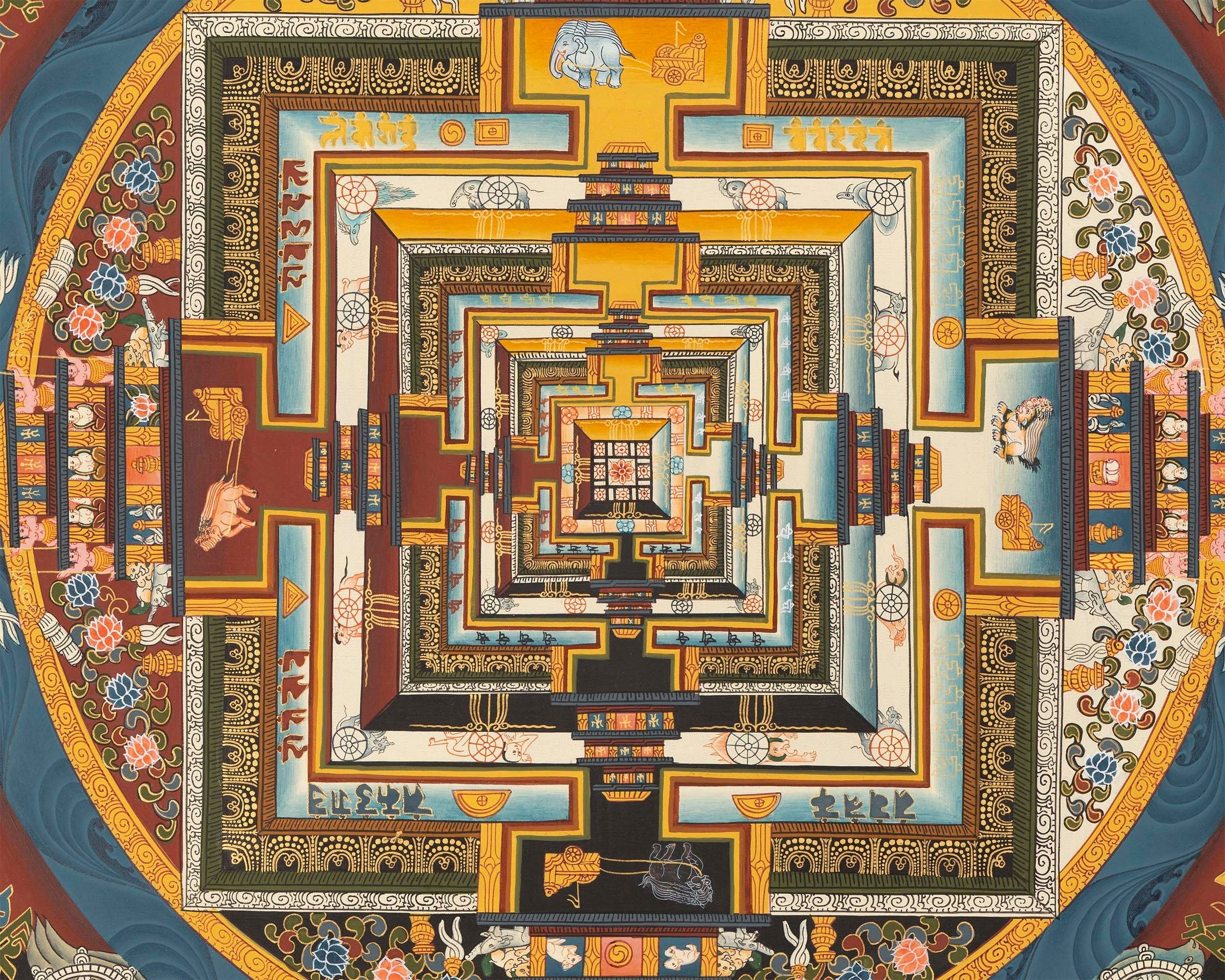 Green Kalachakra Mandala Thangka | Tibetan Buddhist Artwork | Wall Hanging Decoration