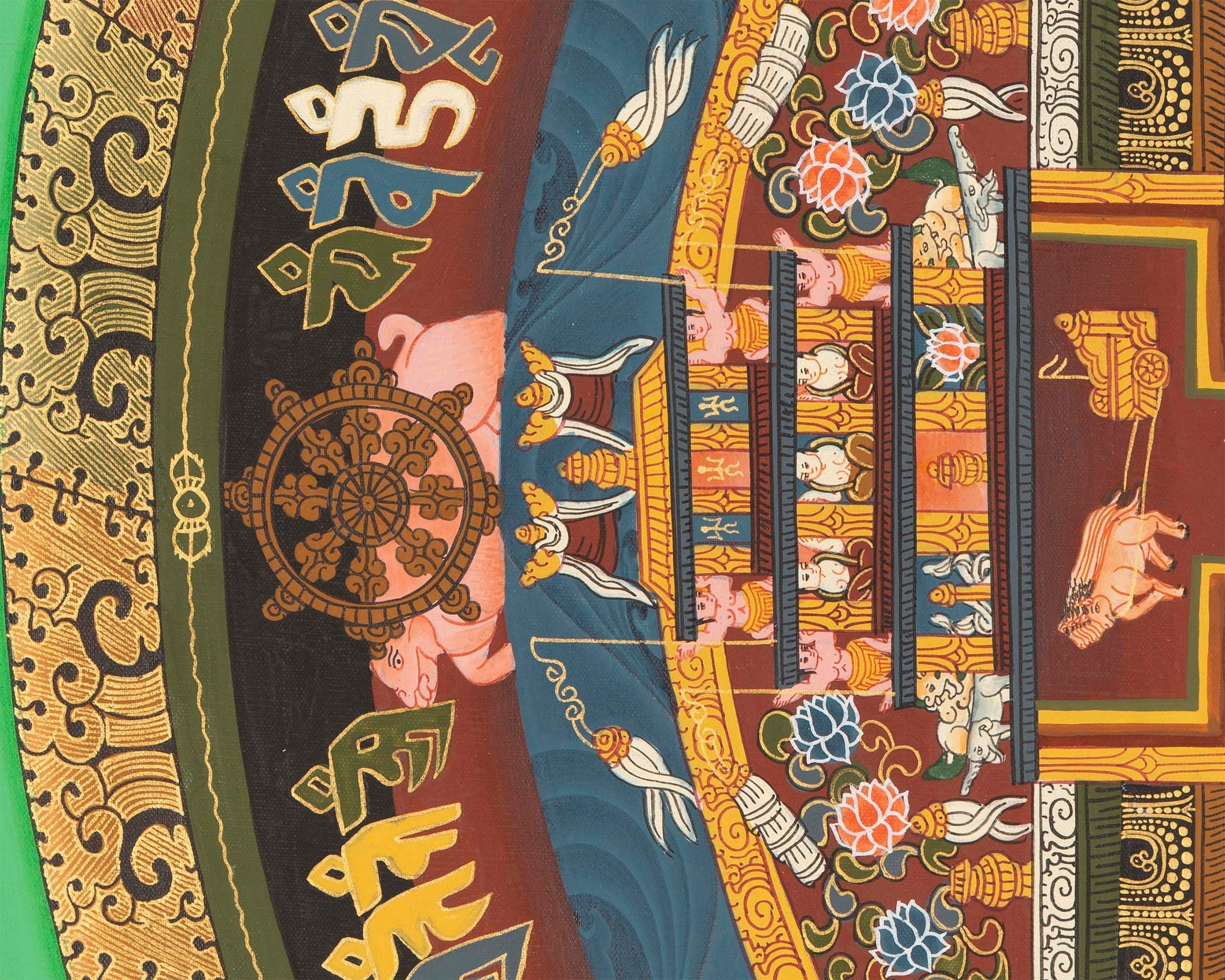 Green Kalachakra Mandala Thangka | Tibetan Buddhist Artwork | Wall Hanging Decoration