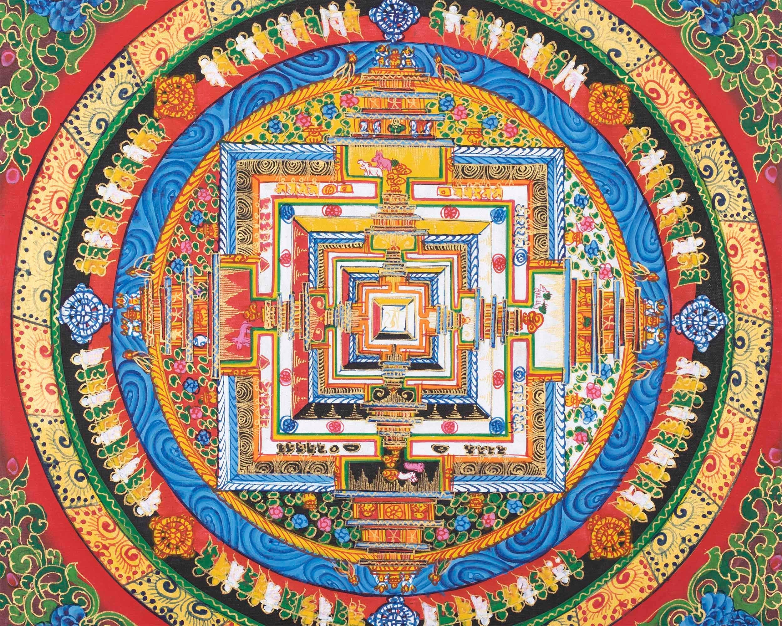 Buddhist Kalachakra Mandala Thangka | Hand Painted On Cotton Canvas | Wall Decorations