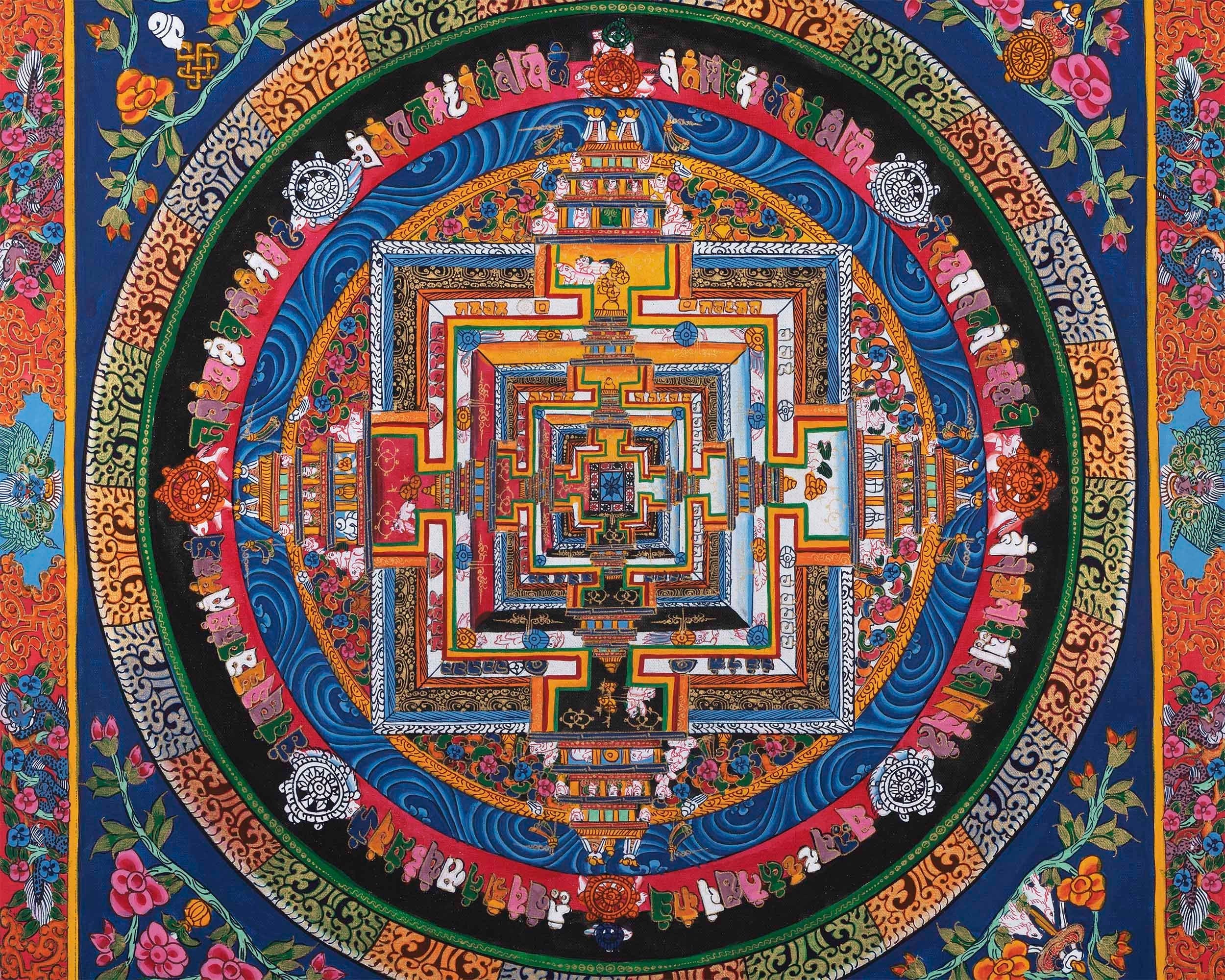 Religious Kalachakra Mandala Thangka | Buddhist Handpainted Art | Wall Hanging Decors