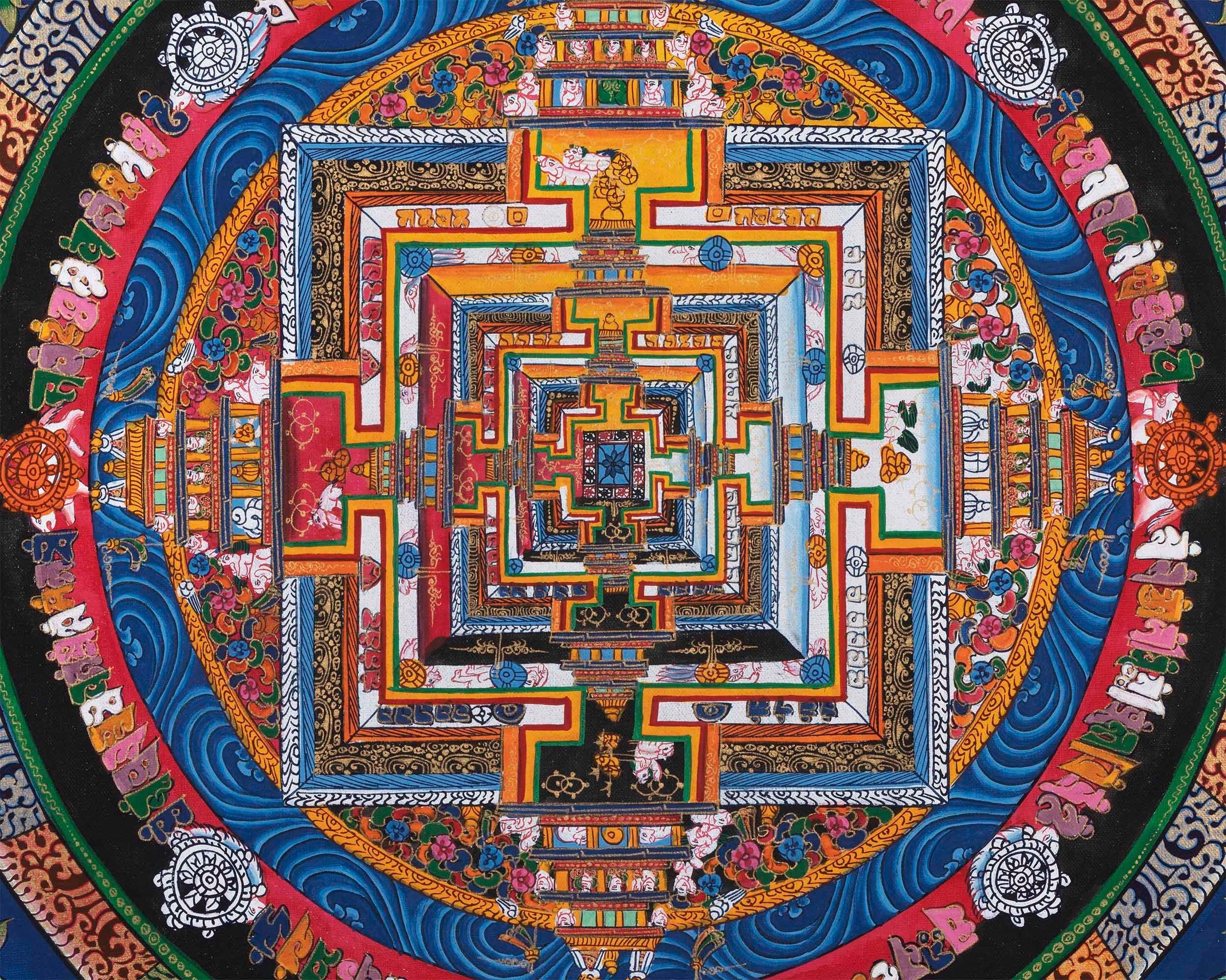 Religious Kalachakra Mandala Thangka | Buddhist Handpainted Art | Wall Hanging Decors