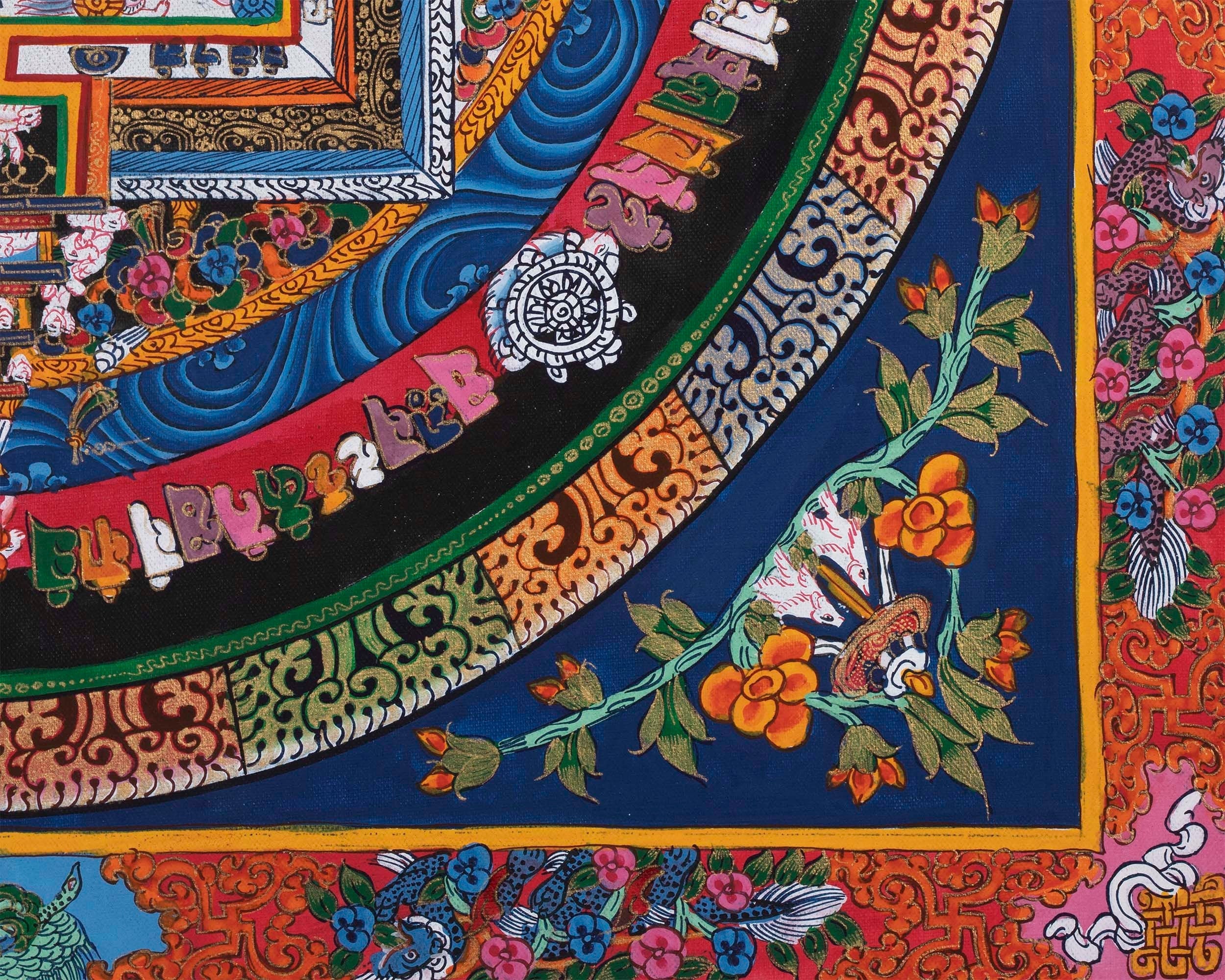 Religious Kalachakra Mandala Thangka | Buddhist Handpainted Art | Wall Hanging Decors