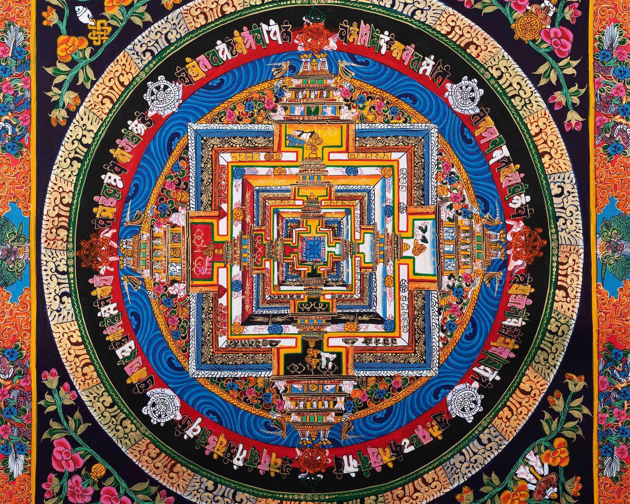 Traditional Kalachakra Mandala Thangka | Religious Handpainted Art | Wall Hanging Decor