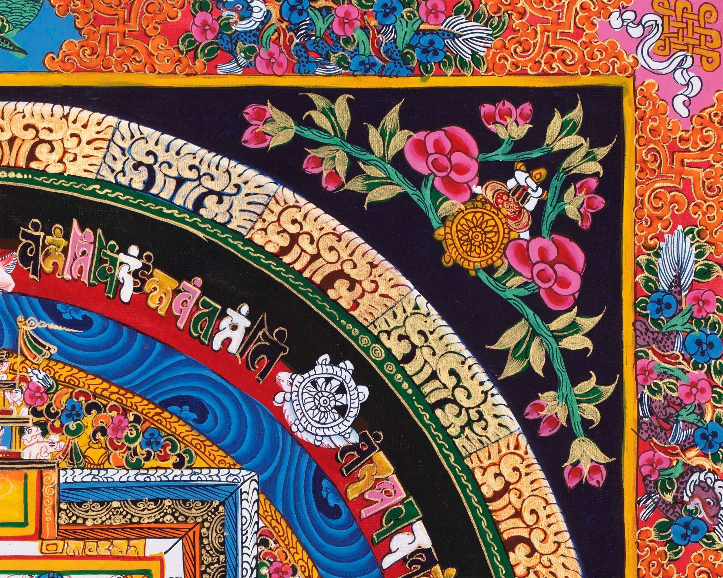 Traditional Kalachakra Mandala Thangka | Religious Handpainted Art | Wall Hanging Decor