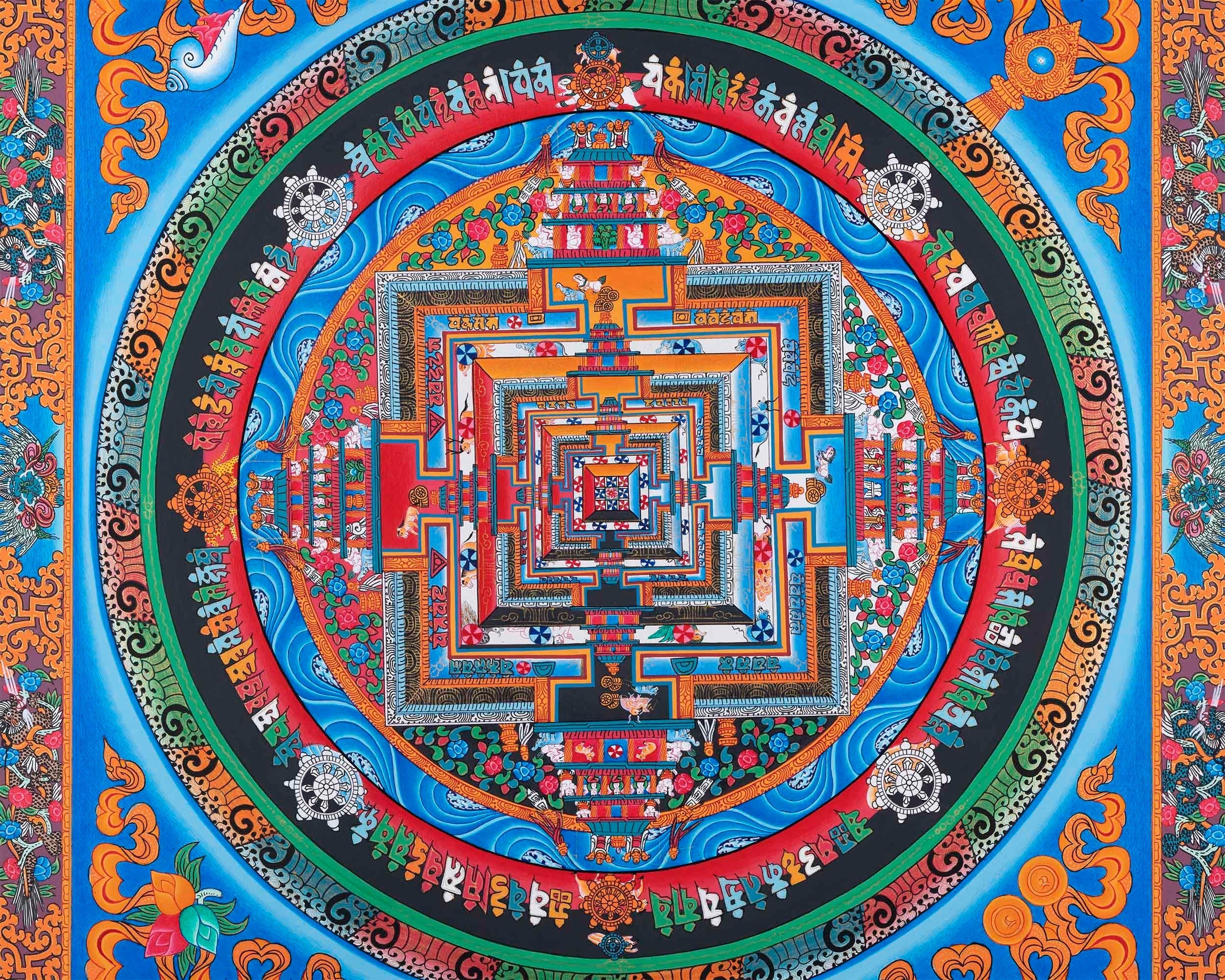 Bordered Kalachakra Mandala | Buddhist Wall Hanging