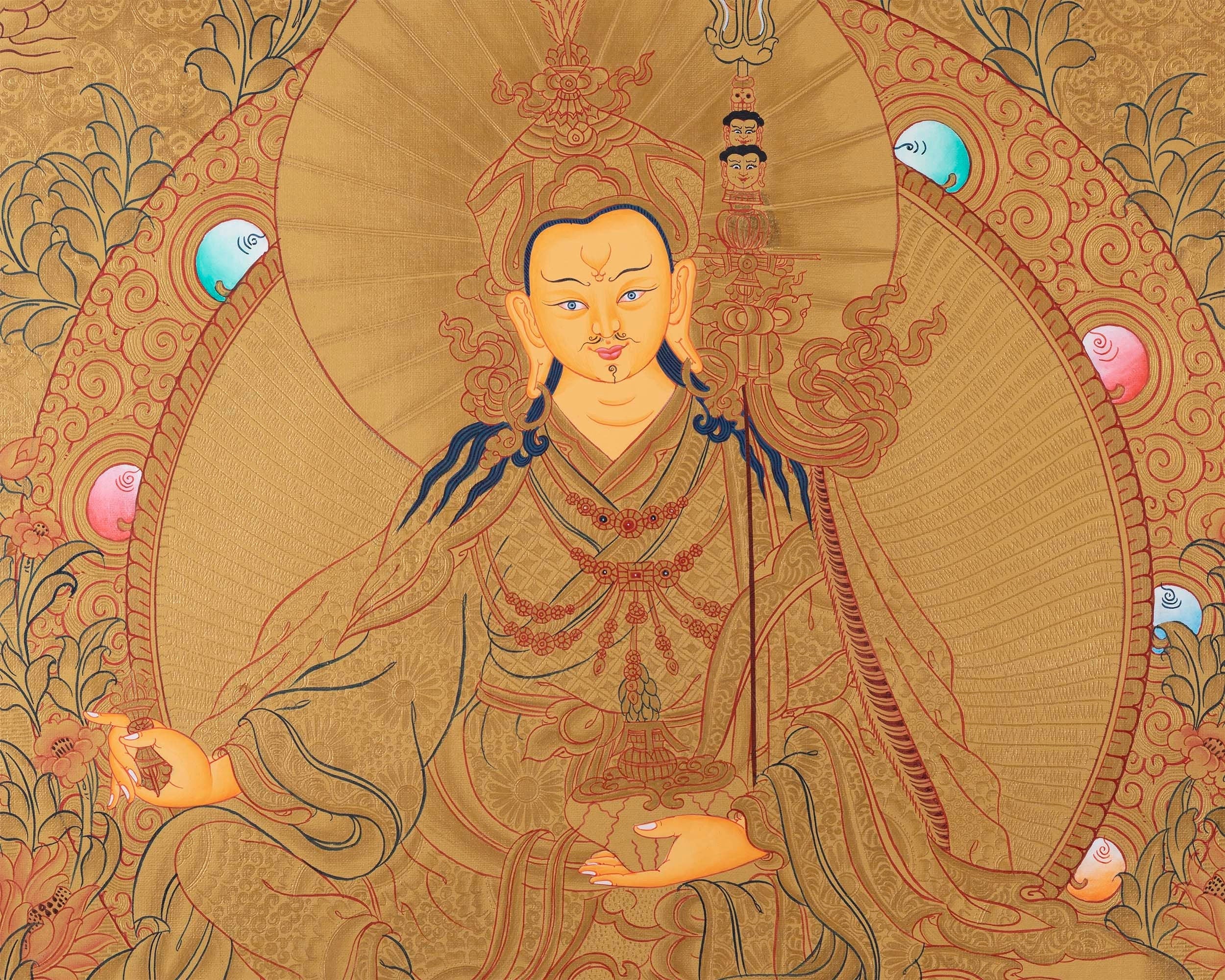 Original Hand painted Guru Rinpoche Thangka | Spiritual Art for Yoga meditation