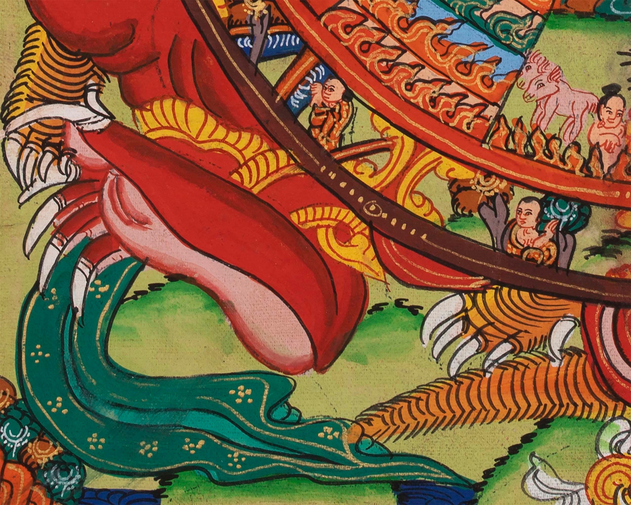 Original Hand Painted Wheel of Life Thangka | Wall Hanging Decoration for Positivity | Tibetan Thangka Art Painting for Yoga And Meditation