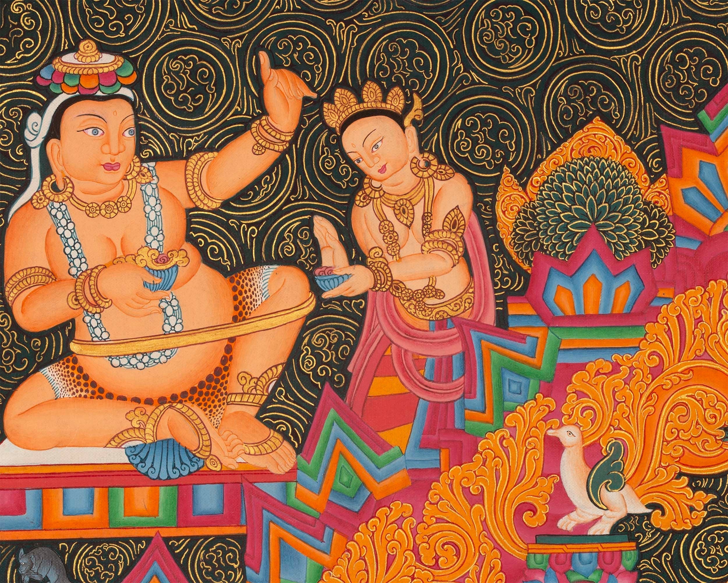 Ganapati Thangka Painting | Handmade Buddhist Sakya Red Ganesha