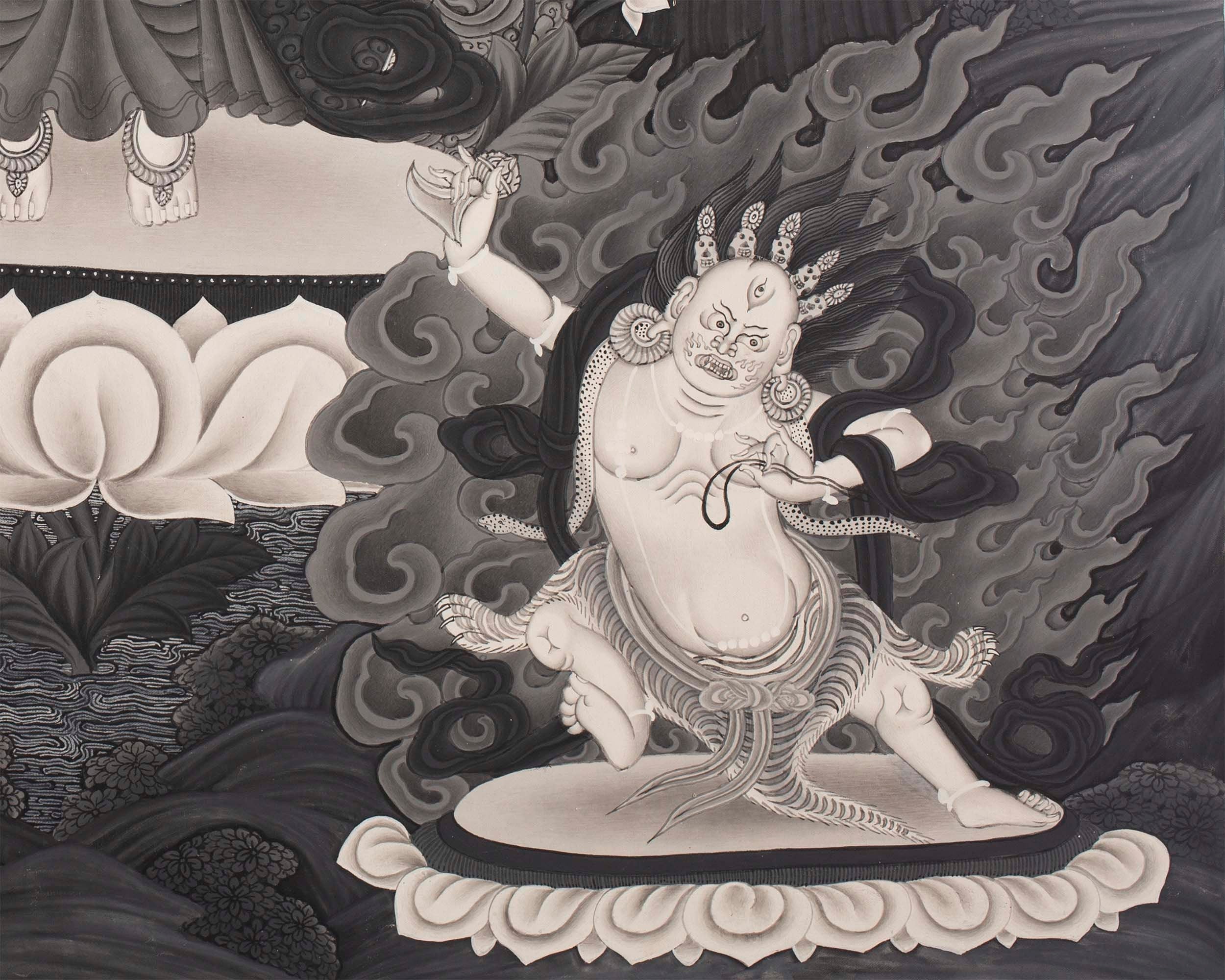 Avalokiteshvara Bodhisattva | Black White Painting Thangka
