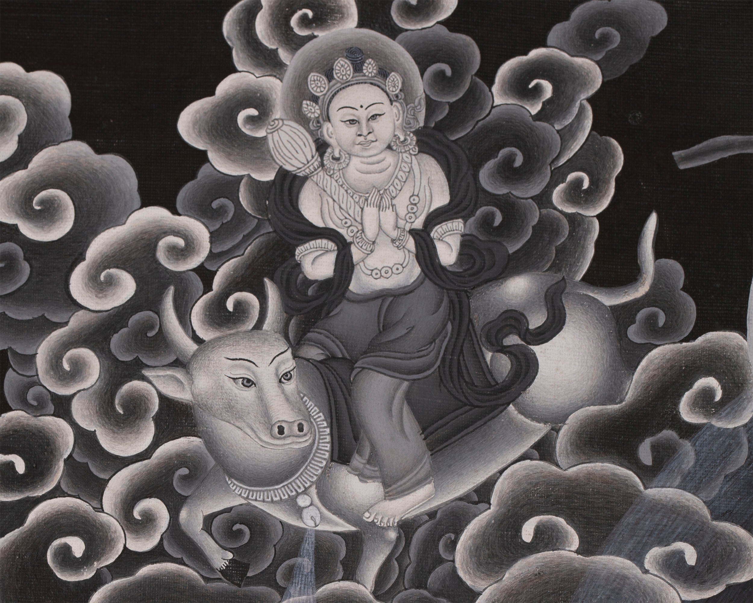 Padmapani Avalokiteshvara Thangka Painting | Black and White Buddhist Art