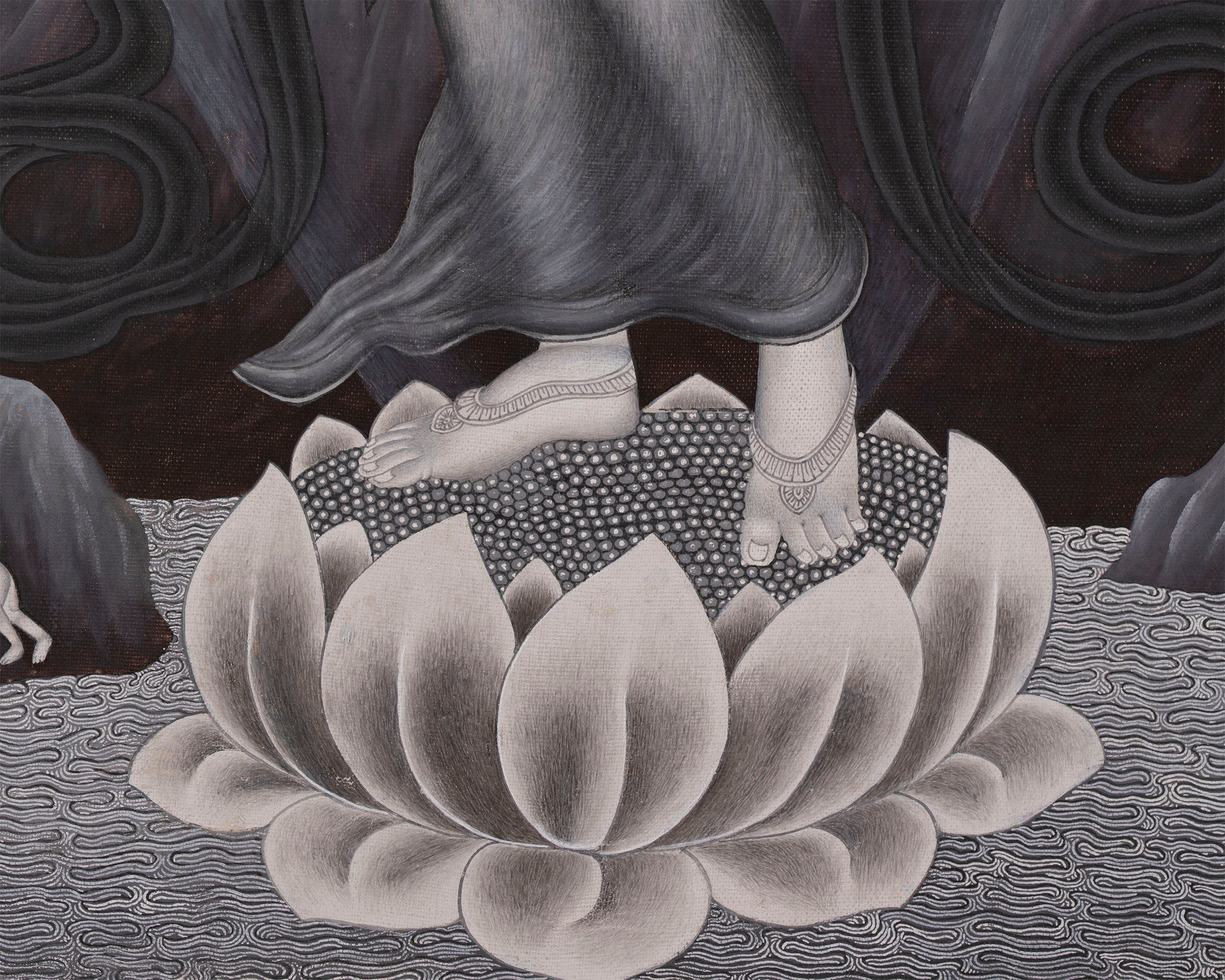 Padmapani Avalokiteshvara Thangka Painting | Black and White Buddhist Art