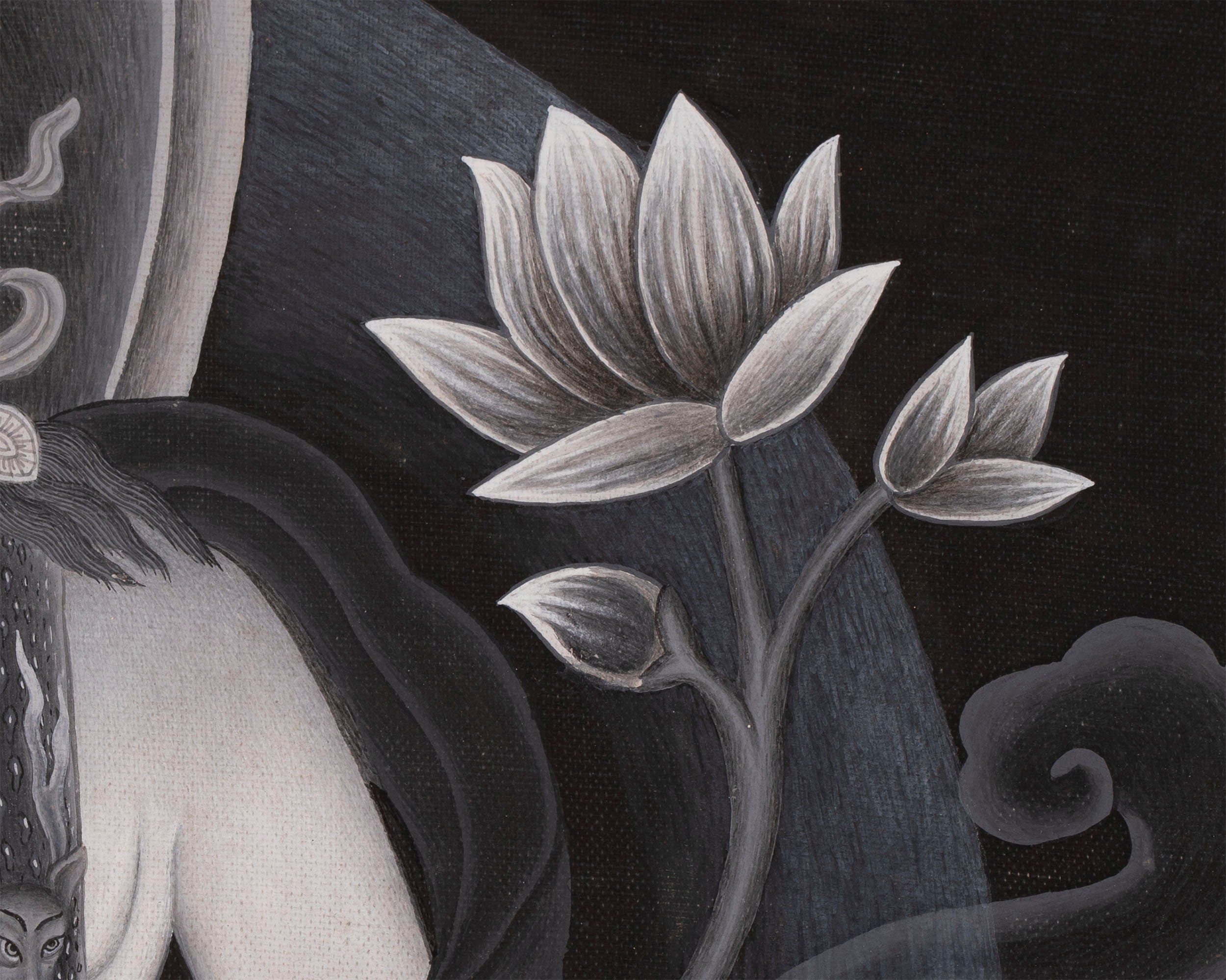 Padmapani Avalokiteshvara Thangka Painting | Black and White Buddhist Art