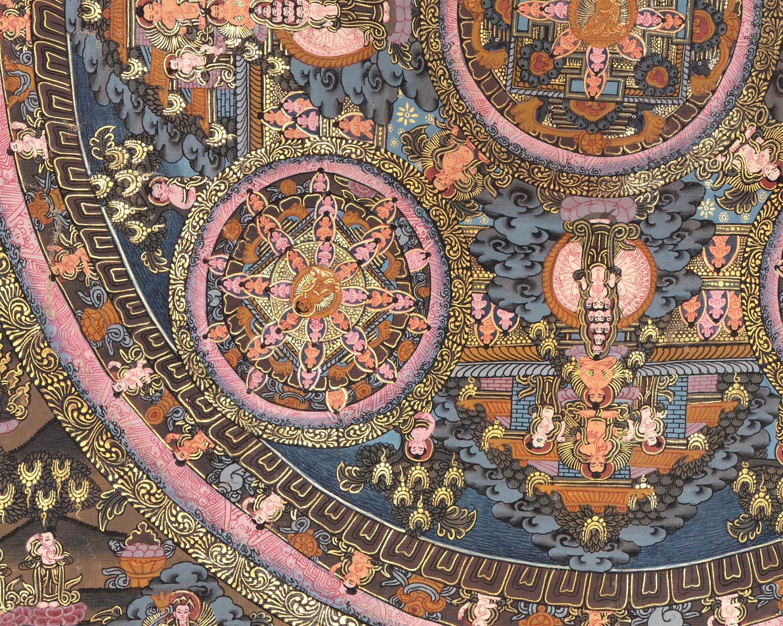 Buddha Mandala Thangka | Original Vintage Mandala with Brocade