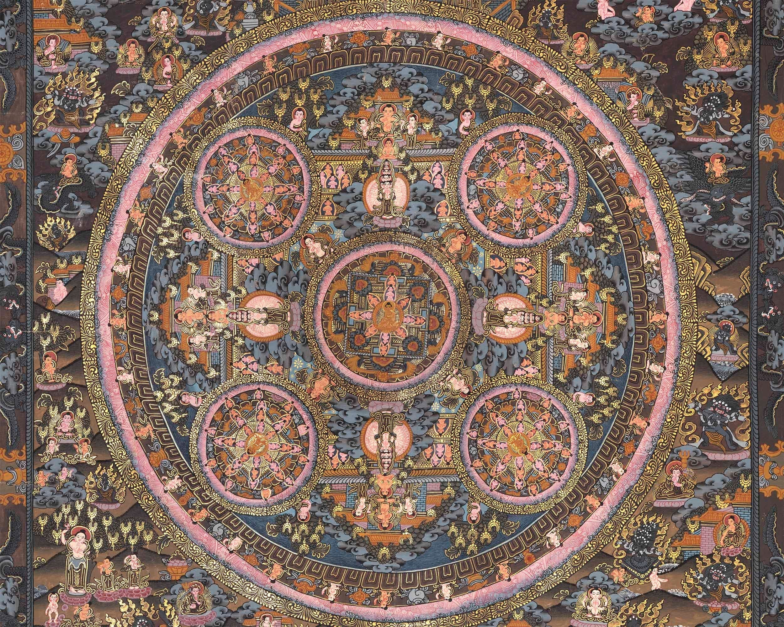 Buddha Mandala Thangka | Original Vintage Mandala with Brocade