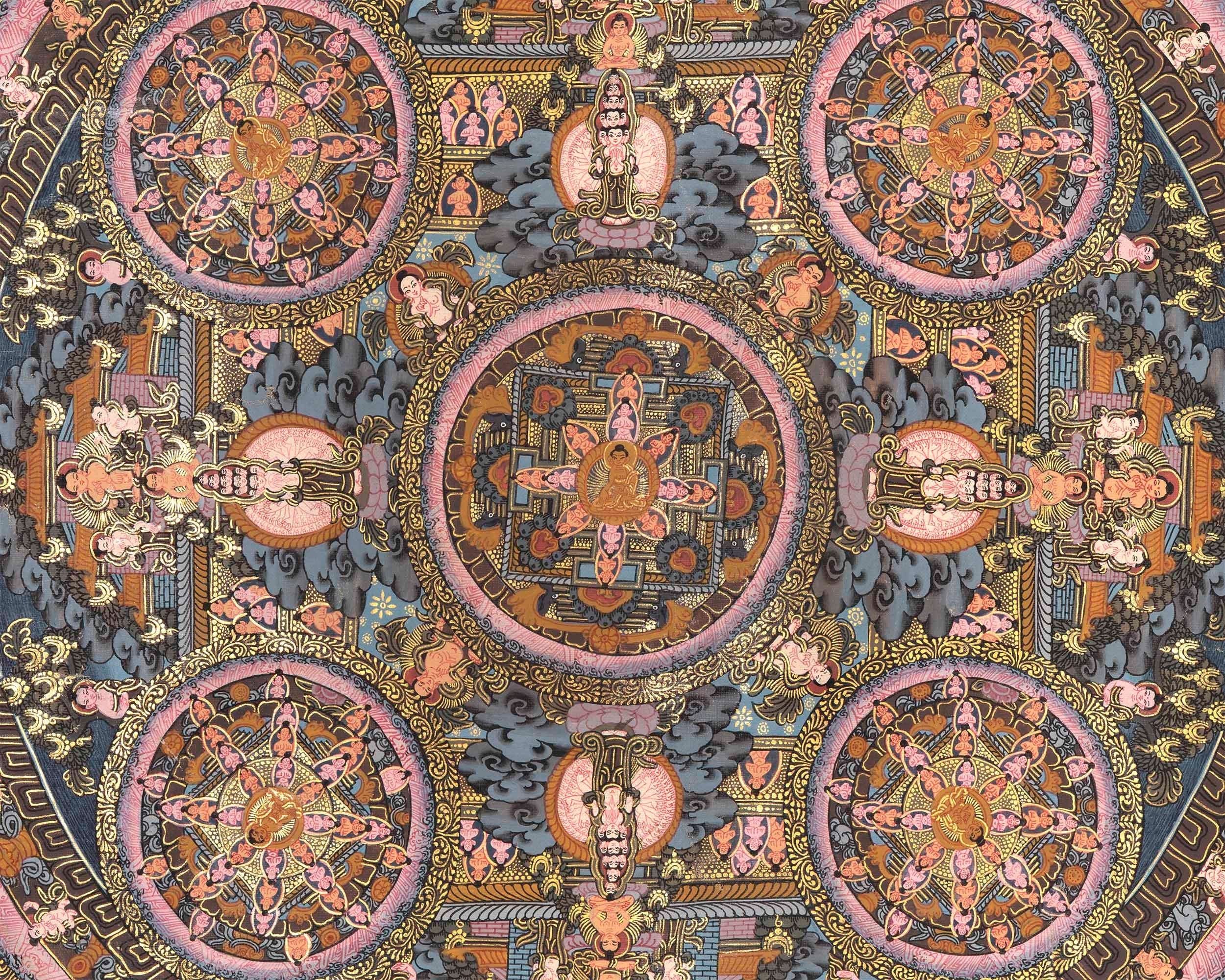 Buddha Mandala Thangka | Original Vintage Mandala with Brocade