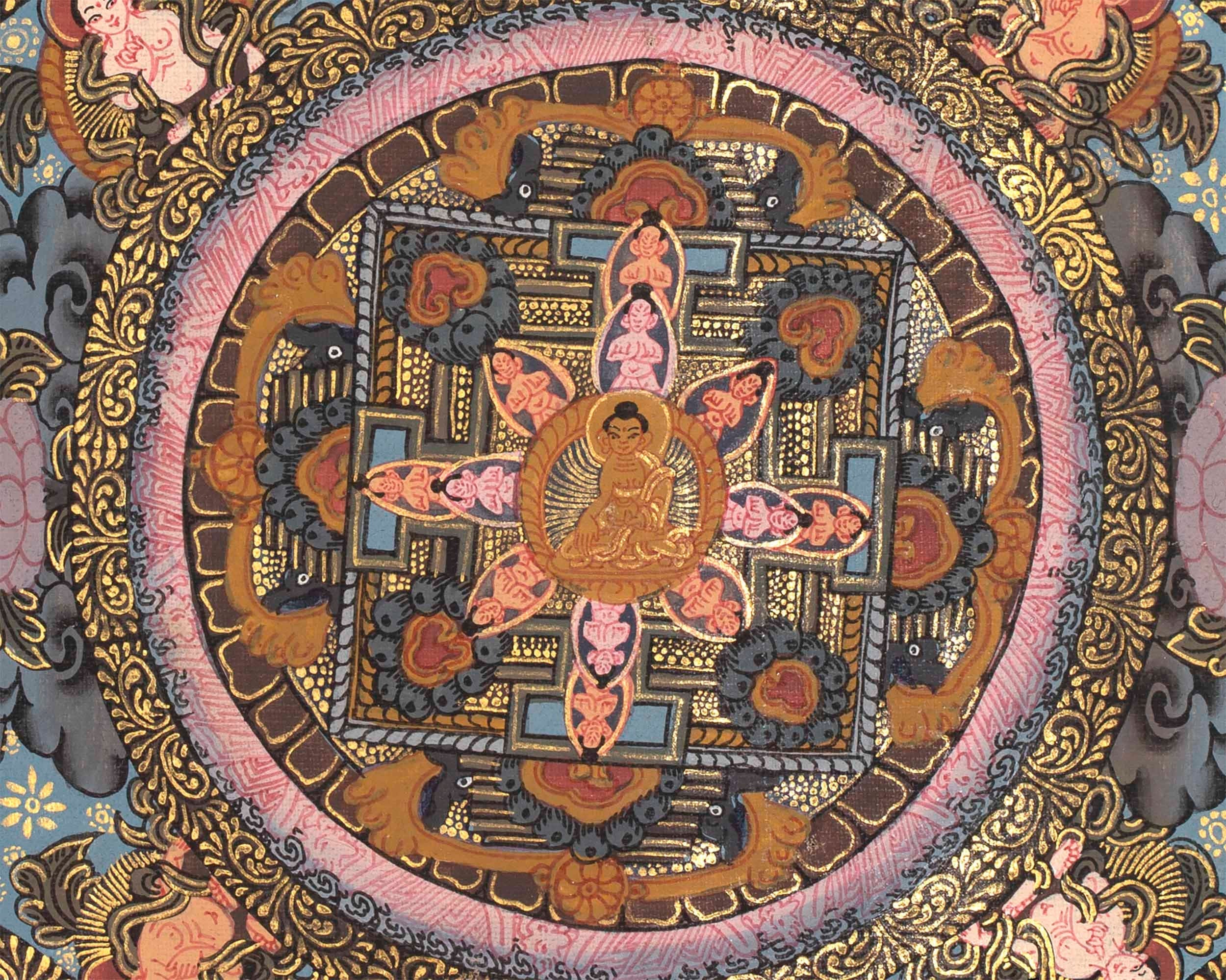 Buddha Mandala Thangka | Original Vintage Mandala with Brocade