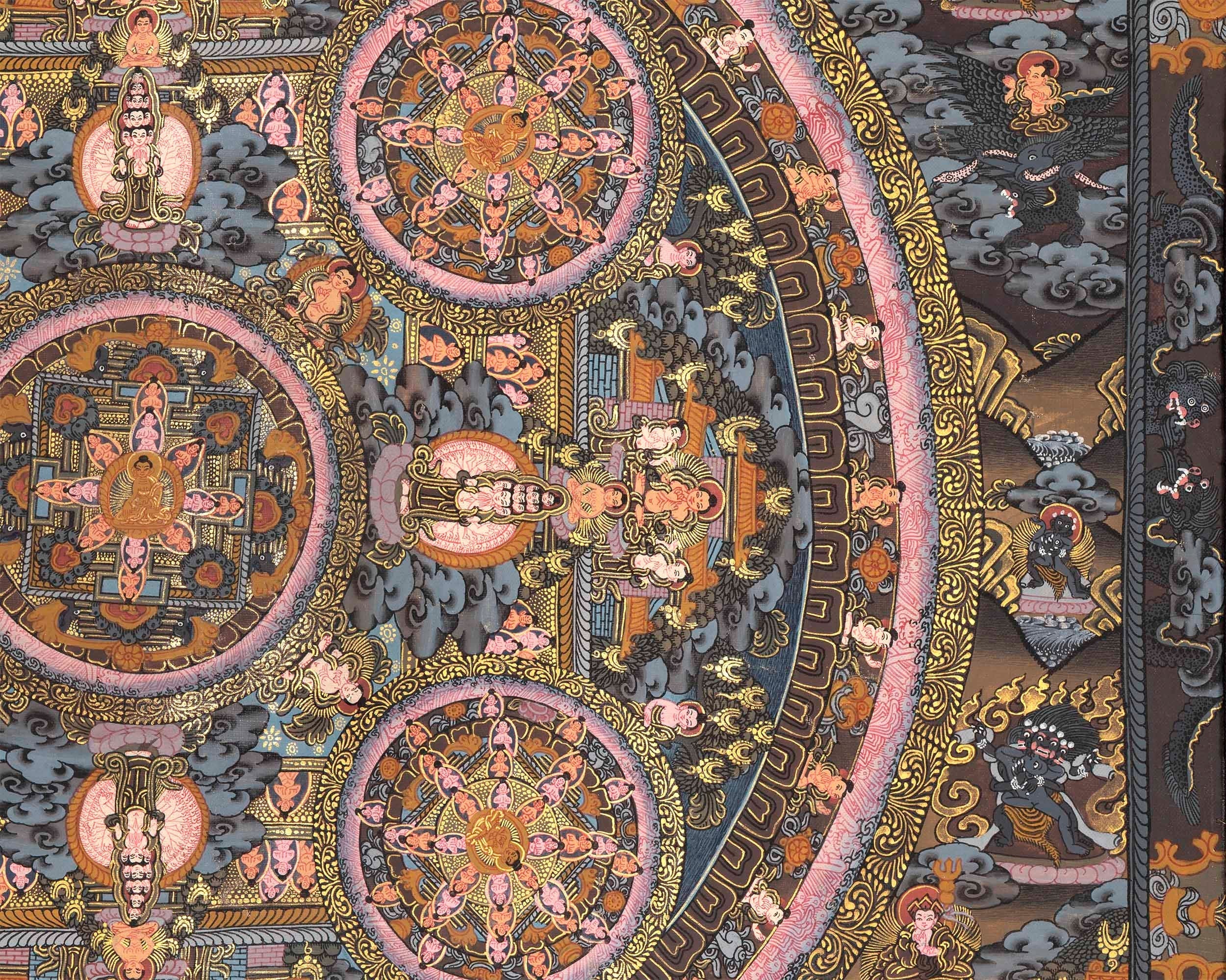 Buddha Mandala Thangka | Original Vintage Mandala with Brocade