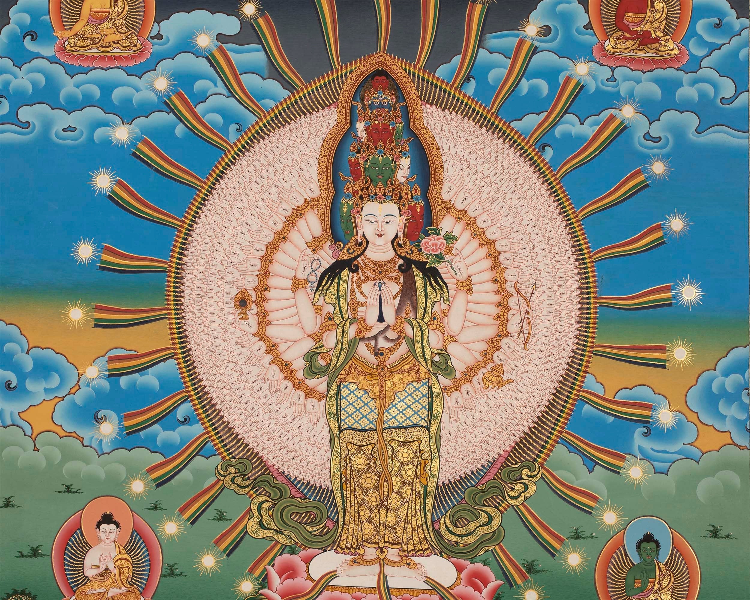 Chenresig Thangka | Buddhist Thangka Painting For Mediation | Religious Wall Decor