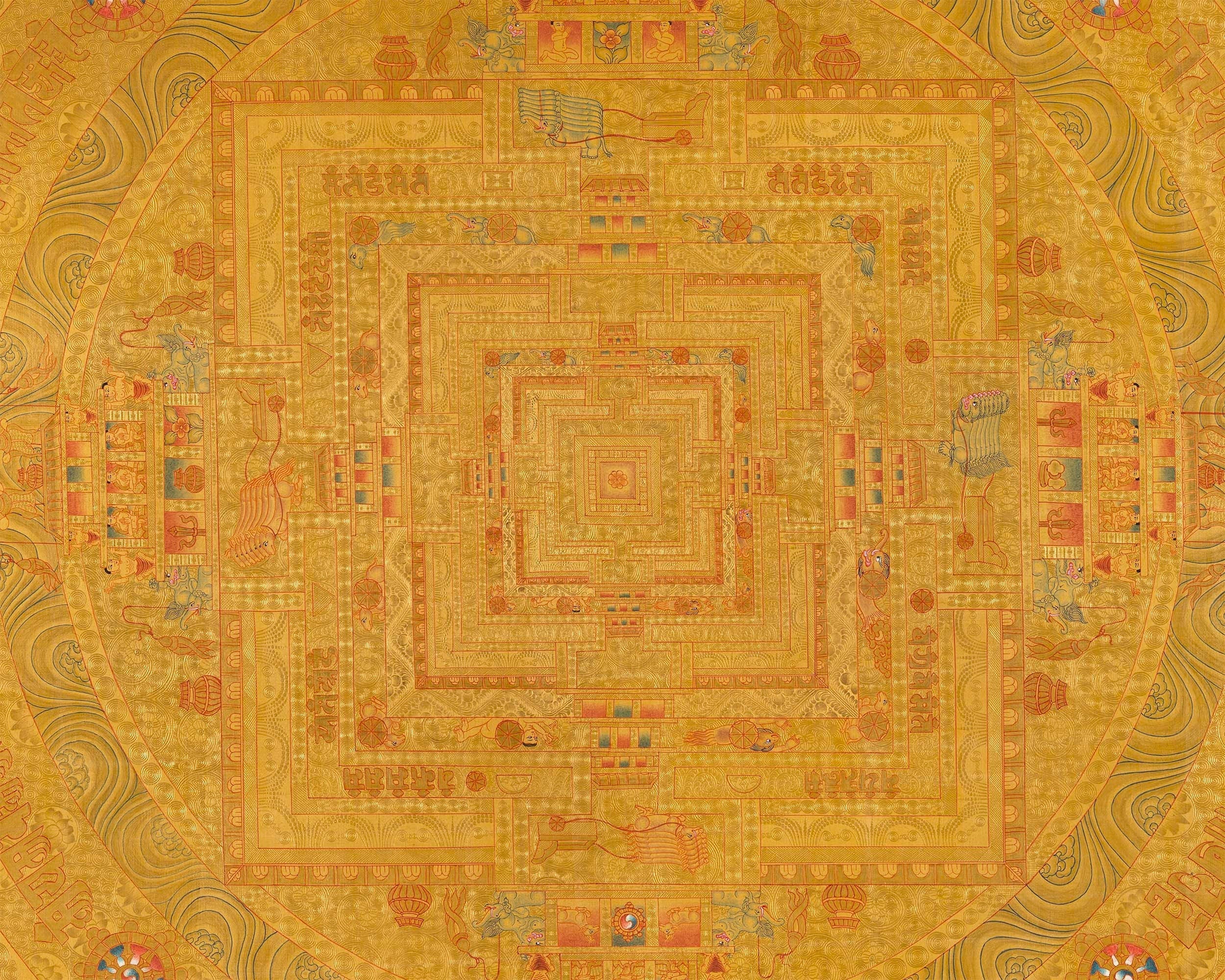 Gold Kalachakra Mandala Thangka | Tibetan Buddhism Spiritual Painting