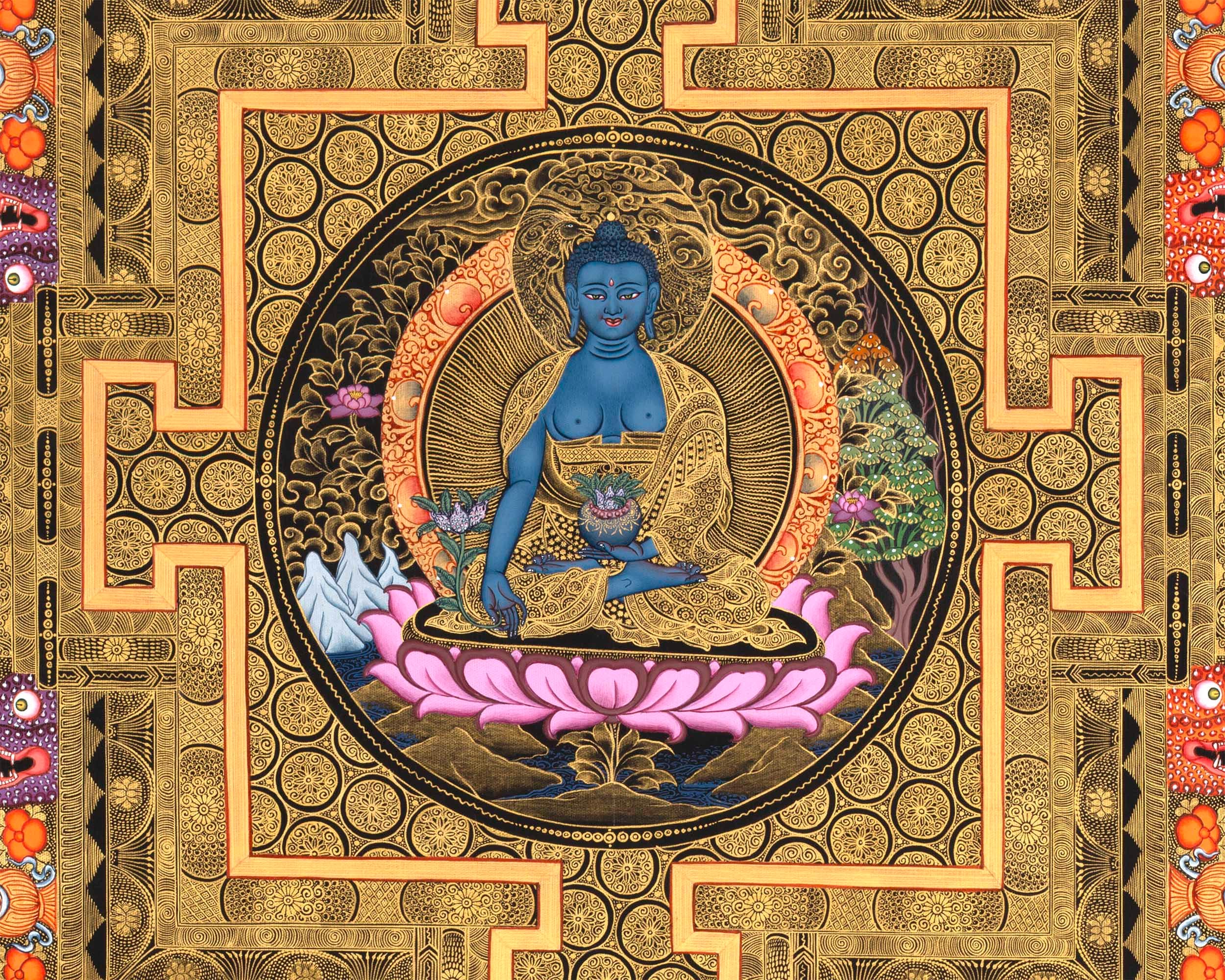 Healing Buddha Mandala Thangka | Medicine Buddha Art | Buddhist Hand Painting|