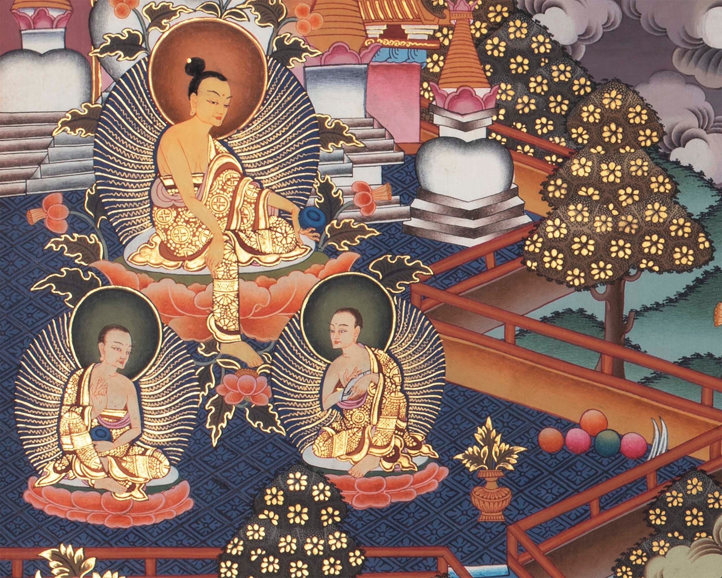 Manjushri and Kathmandu | Swayambhu Folk Lore Representation | Vintage Thangka Painting