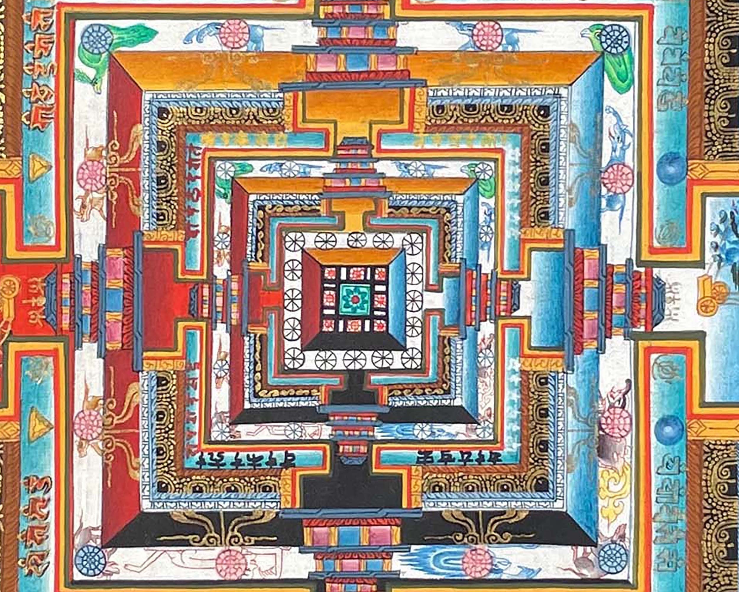 Kalachakra Buddhist Mandala Thangka | Rare Wheel Of Time Mandala for Buddhist Altar