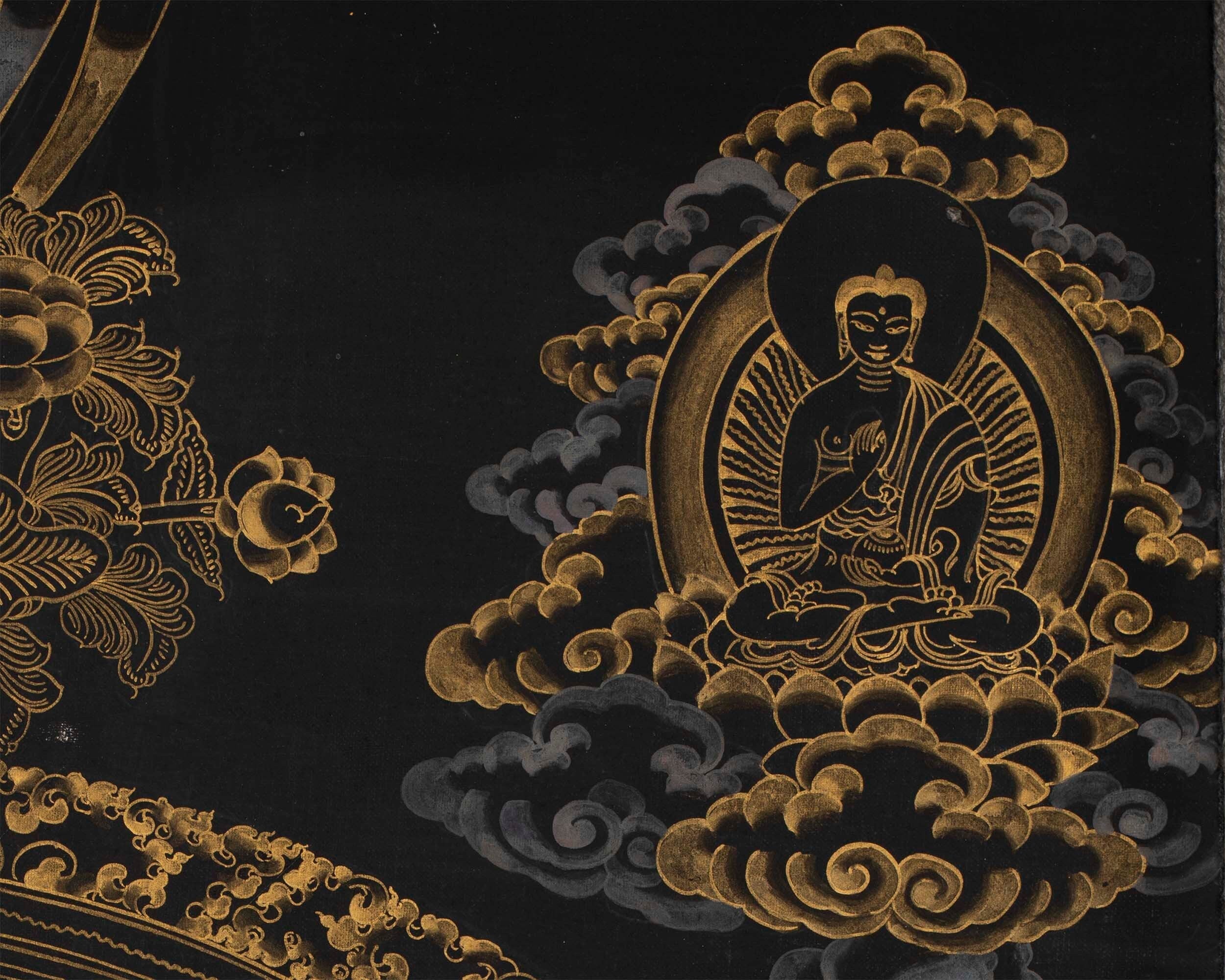 Vintage Black and Gold Avalokiteshvara Mandala | Religious Gift Ideas