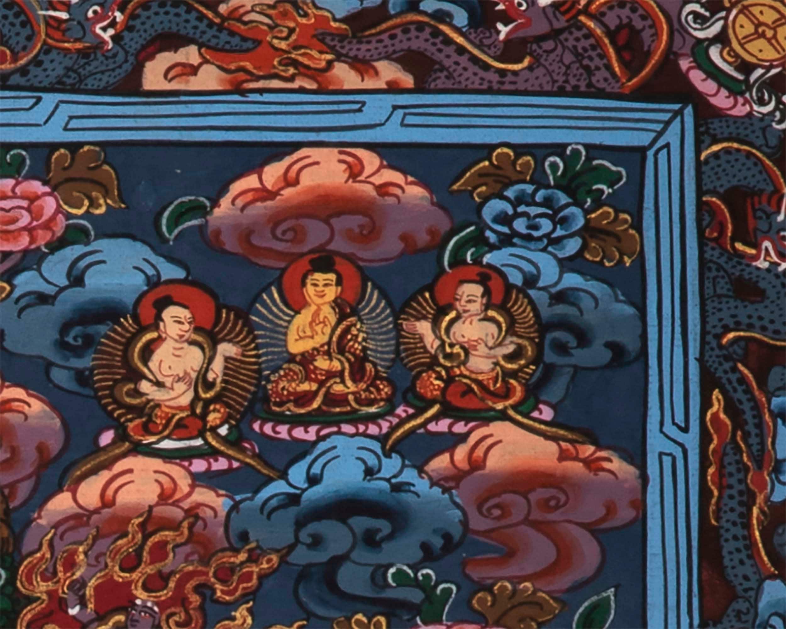 Gold Buddha Mandala Thangka | Original Hand Painted Small Sized Buddhist Thangka | Tibetan Wall Decoration Painting | 43x33 CMS