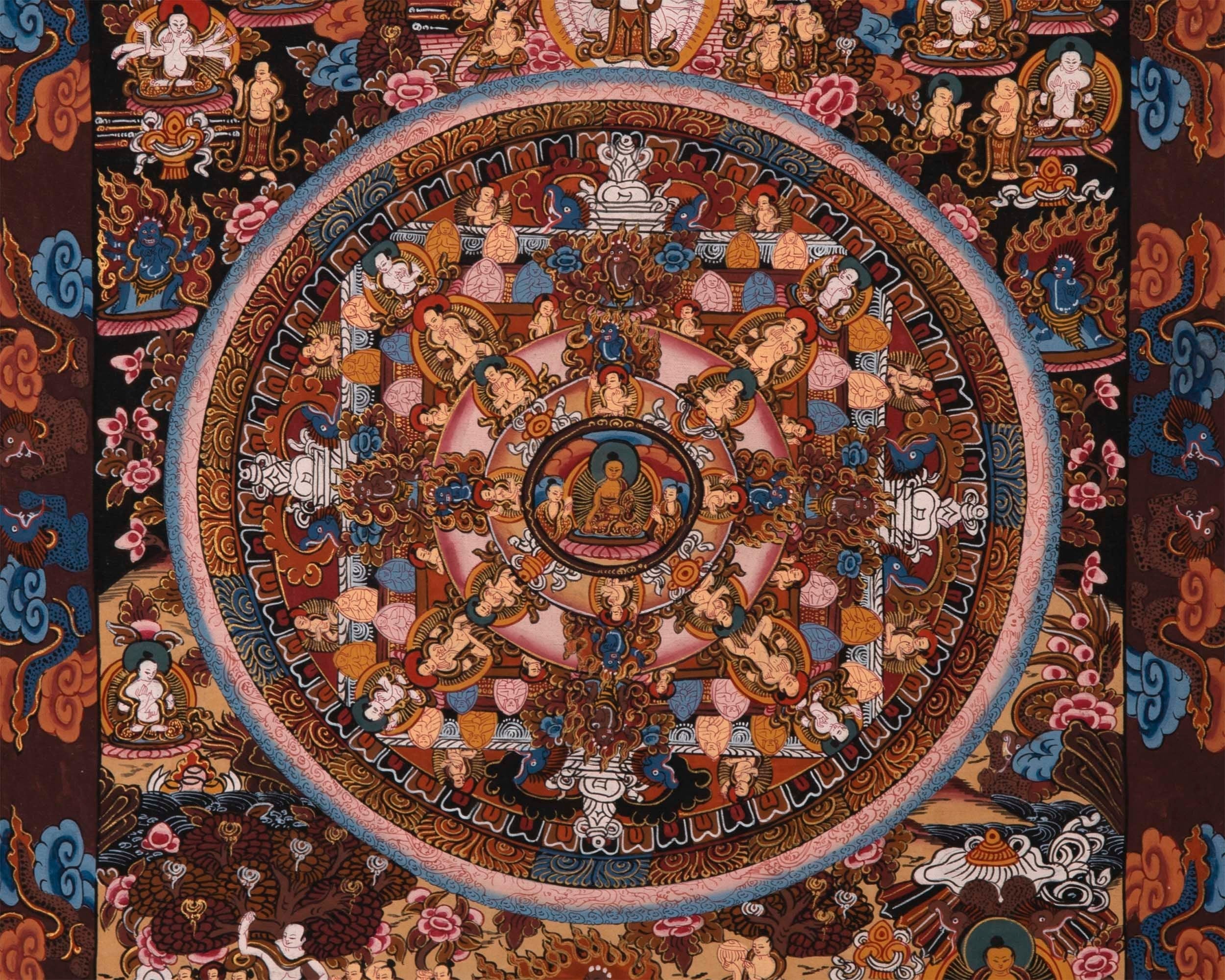 Unique Buddha Mandala Thangka | Genuine Hand Painted Wall Decor