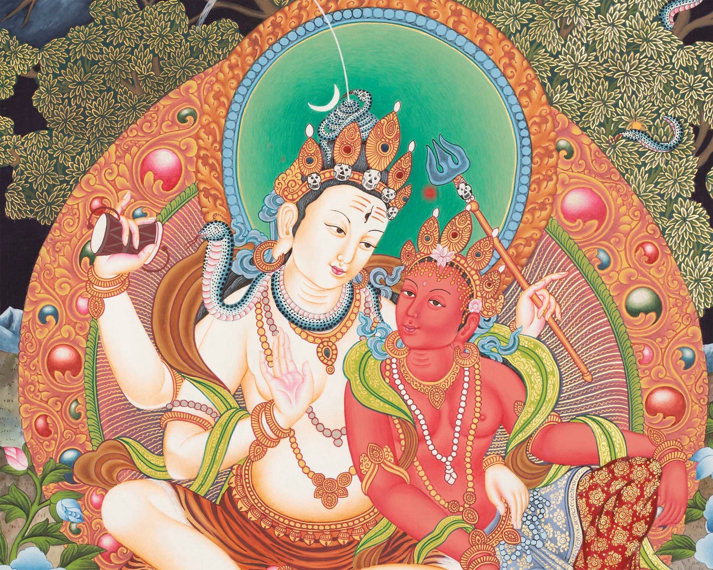 Newari Art Style | Original Hand-painted Lord Shiva, Shankar, Mahadev Thangka Painting