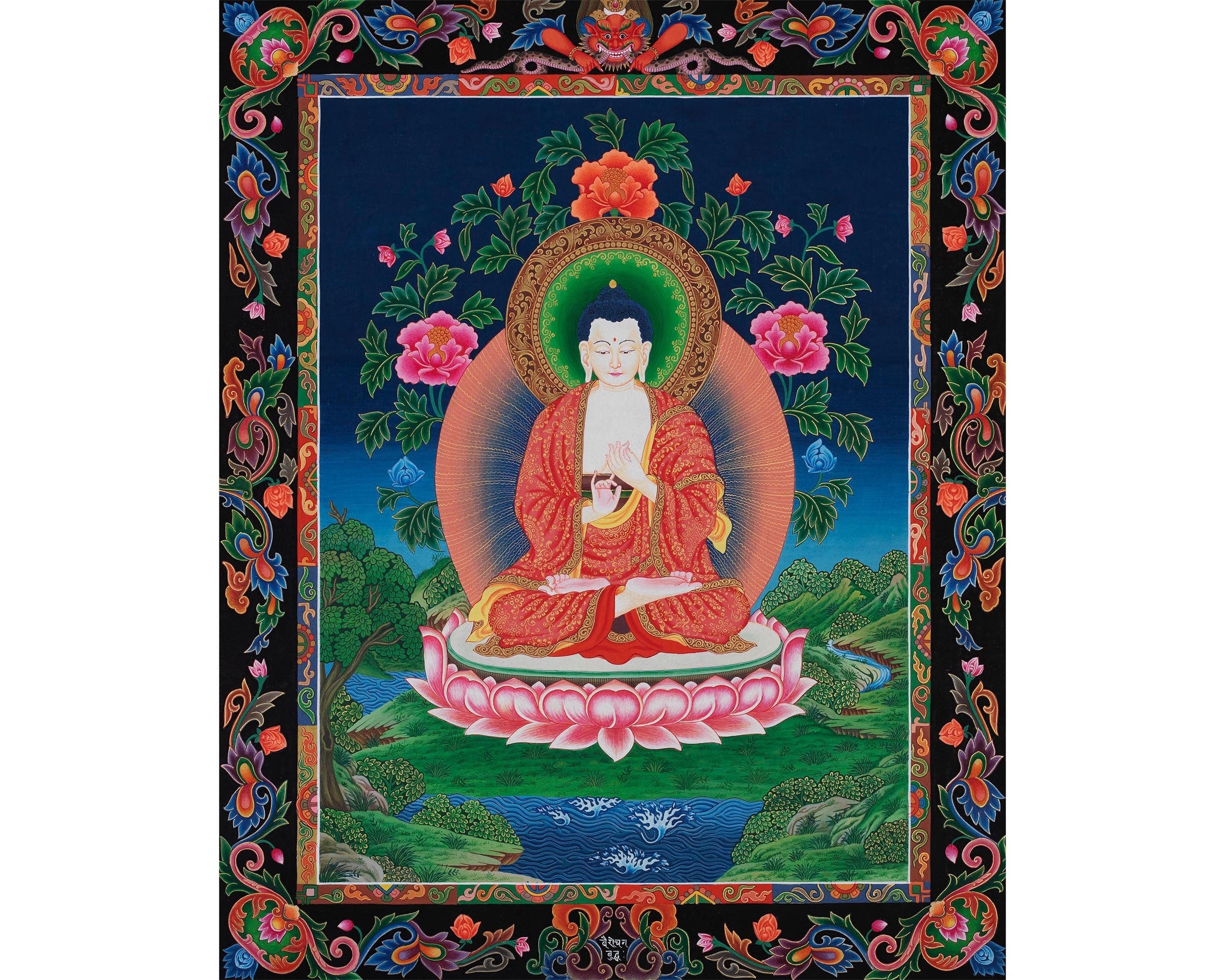 Vairochana Buddha Thangka Painting | The White Blessing Buddha