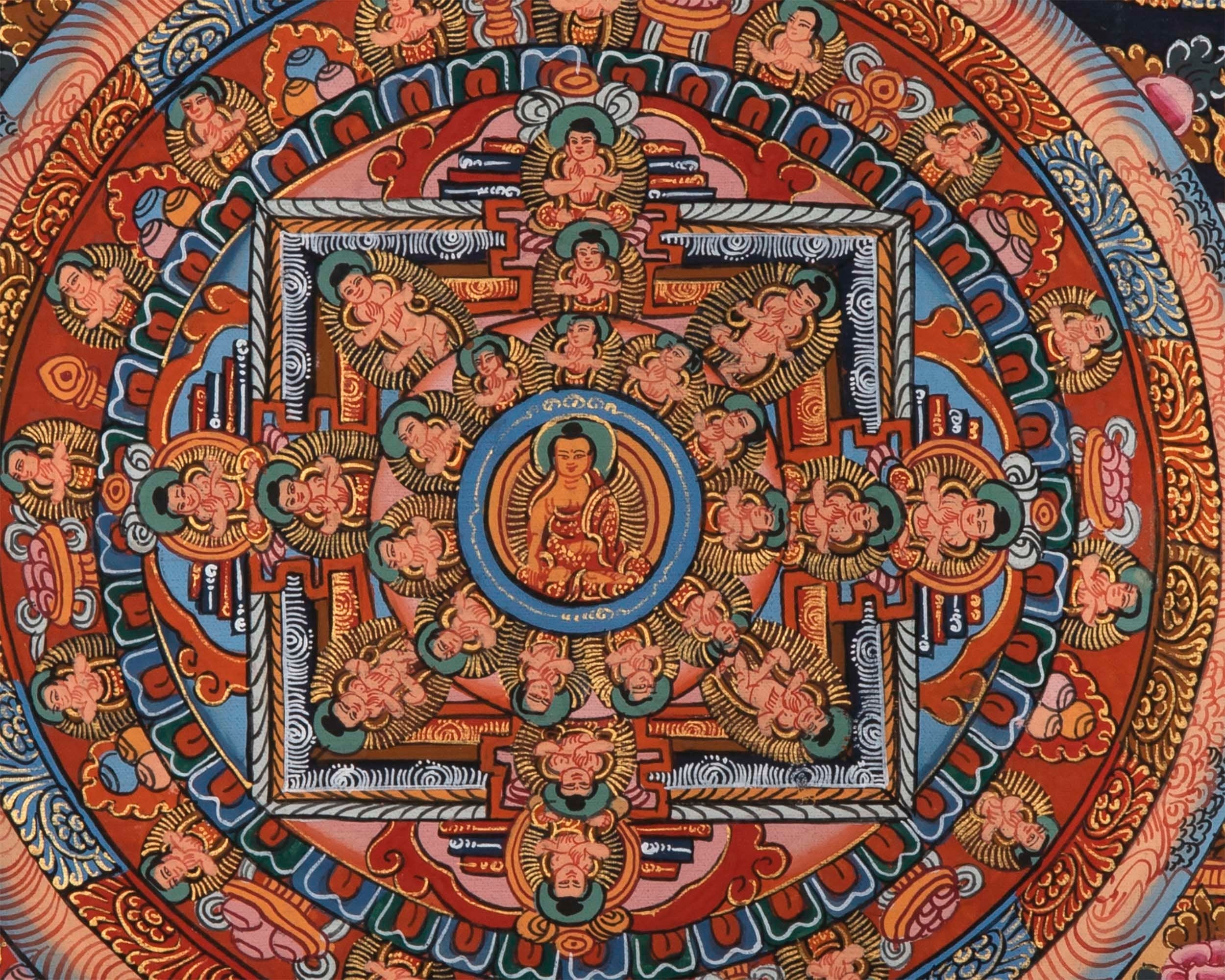 Five Round Mandala Thangka | Wall Decoration Painting for Meditation