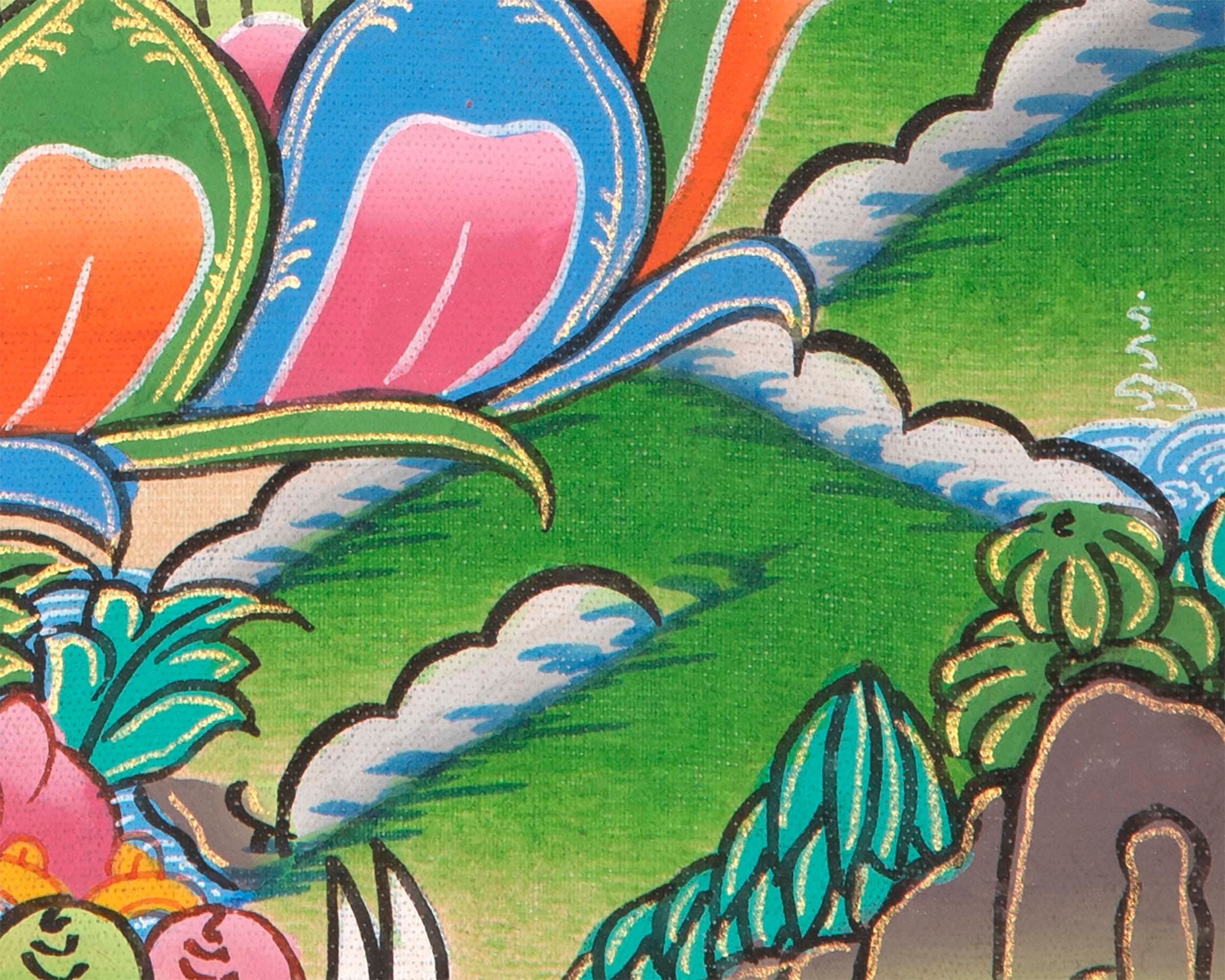 Manjushri Thangka Painting | Himalayan Buddhist Art | Buddhist Thangka Decor | Religious Gifts | Art Small for your Shrine And Home Decor