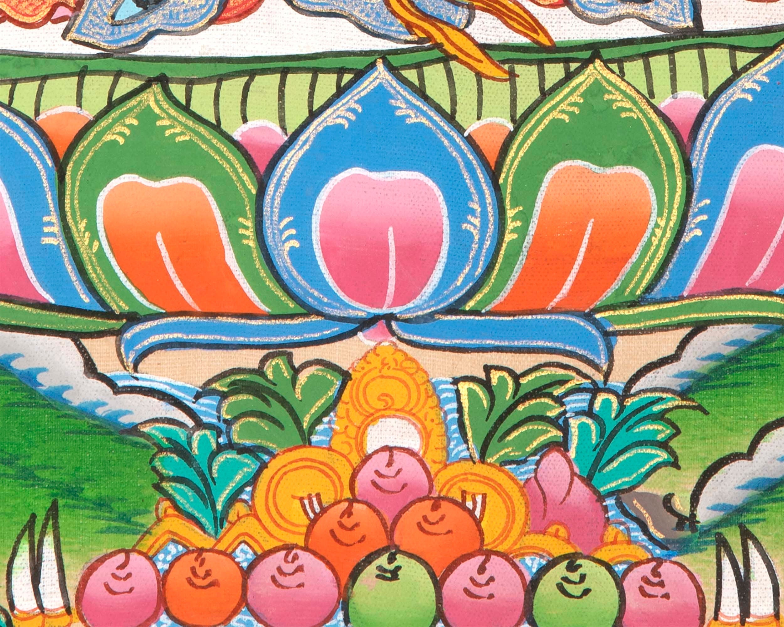 Manjushri Thangka Painting | Himalayan Buddhist Art | Buddhist Thangka Decor | Religious Gifts | Art Small for your Shrine And Home Decor